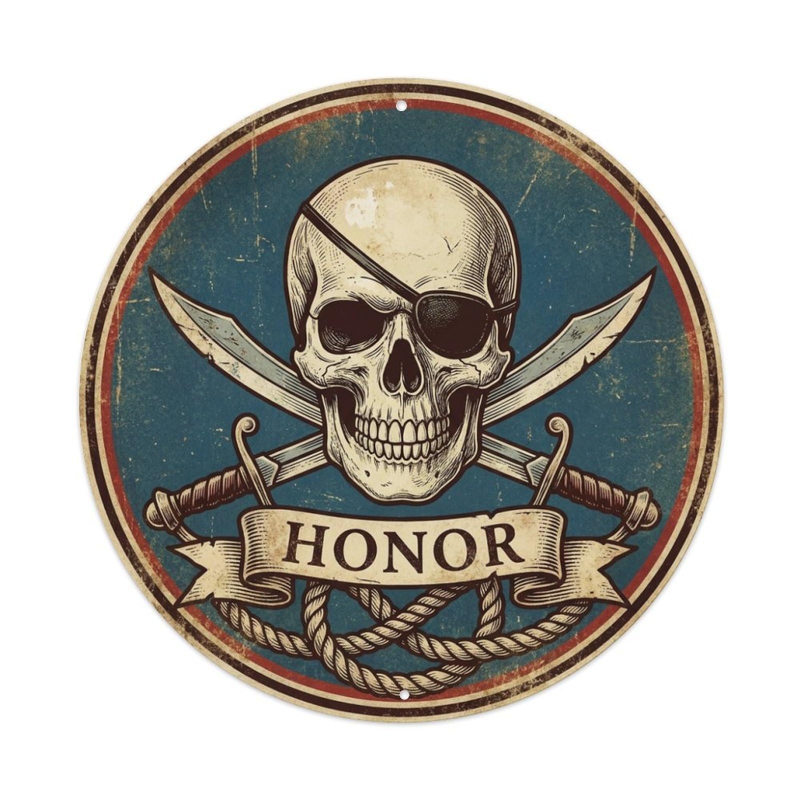 Honor Skull Eyepatch Cutlasses Nautical Motto Metal Tin Sign