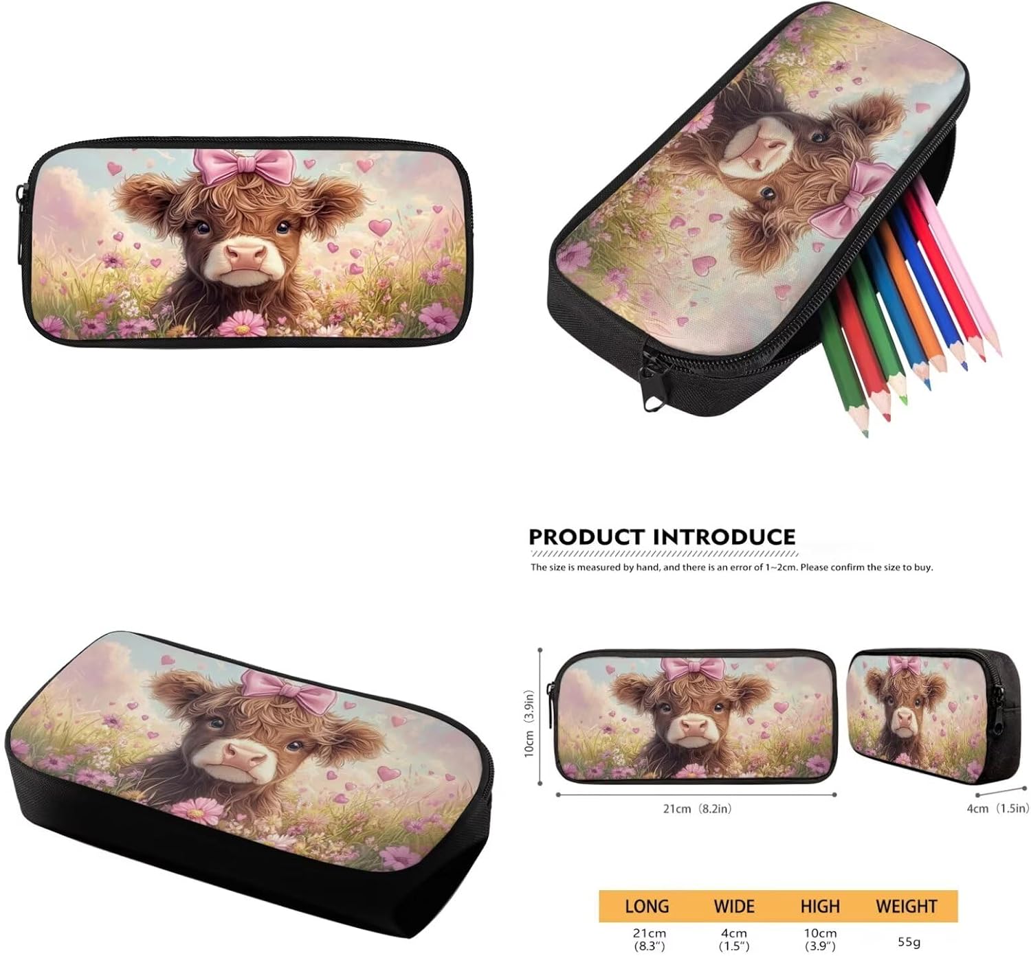 Highland Cow Kids Backpack with Lunch Box Primary/Kindergarten School Floral Bookbag Lunch Bag Pencil Pen Case Water Bottle Bag Student Schoolbag