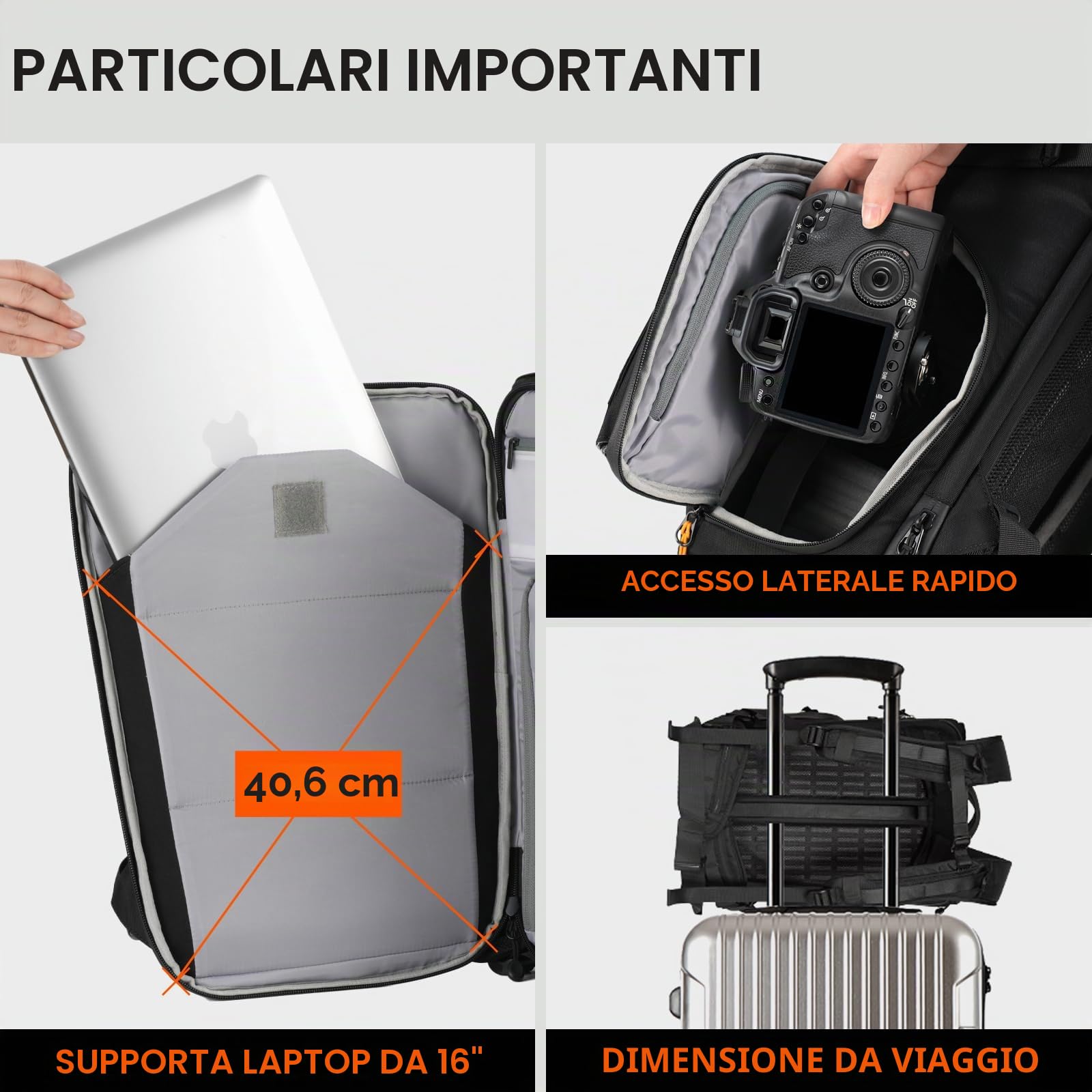 TARION Grande Zaino Fotografico Professionale - Zaino per Fotocamera con Scomparto per Laptop da 16 pollici - Patta Superiore Magnetica e Cintura Staccabile, Copertura Antipioggia (Thorner)