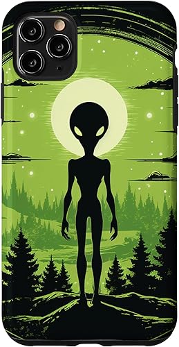 Vista 25 de iPhone 14 Pro Cute Green Alien Head UFO Space Face Alien Case