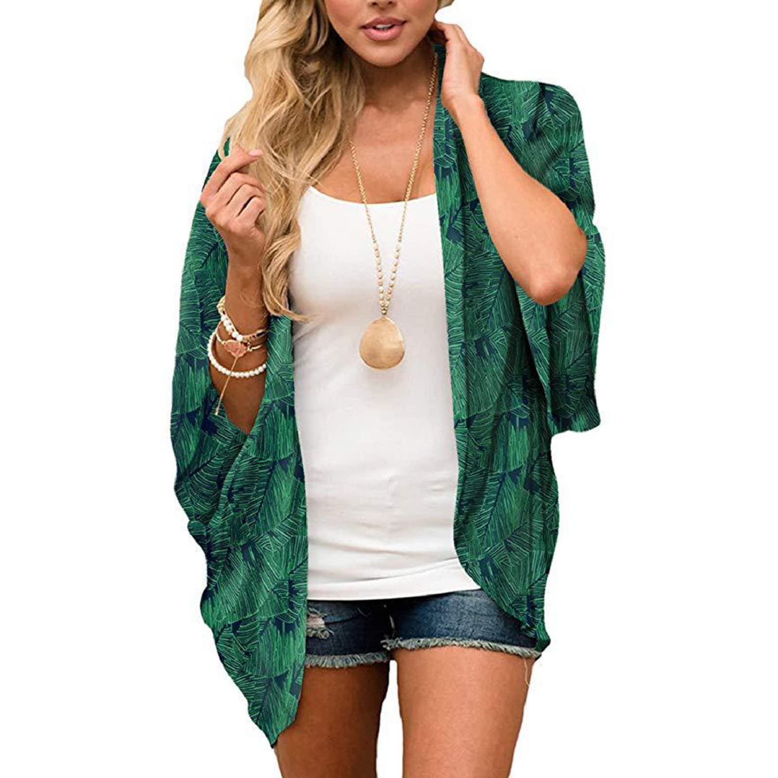 Jarseila Cárdigan Kimonos Mujer Corto Pareos Playa Casual 3/4 Tops Blusa Gasa Cárdigan Floral Bikini Cover Up Blusa Informal Top Verano 2024