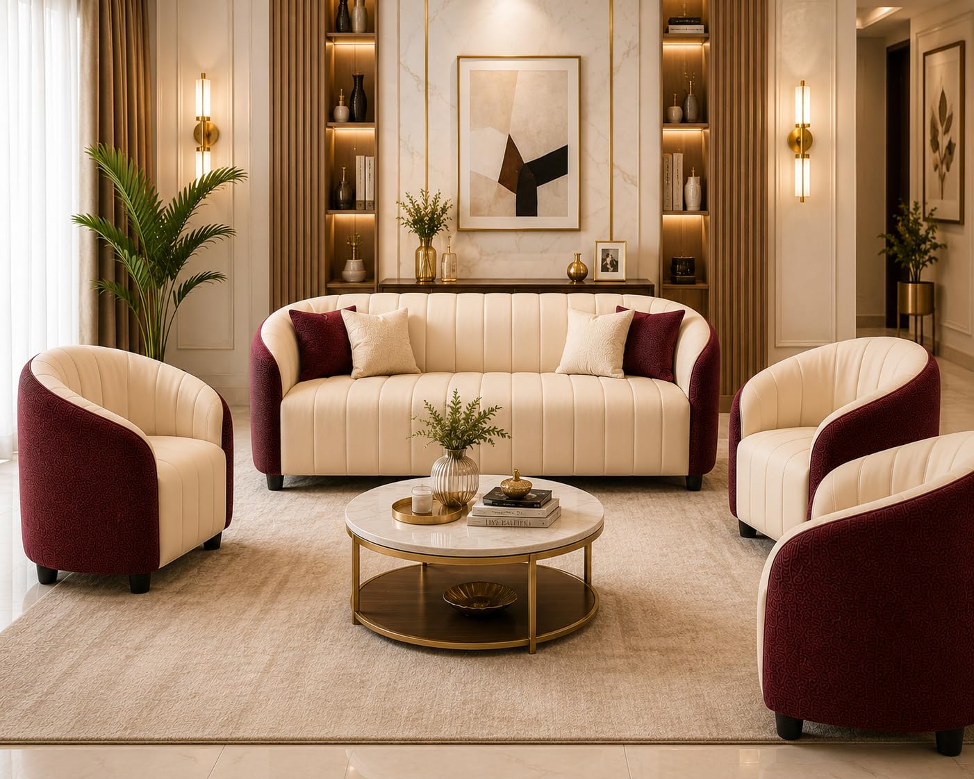 Modern Upholstered Sofa Set 3+1+1+1 | Premium Fabric Living Room Furniture with Solid Wood Frame | Luxury 4 Piece Sofa Set for Home, Office, Hotel & Lounge-image-26