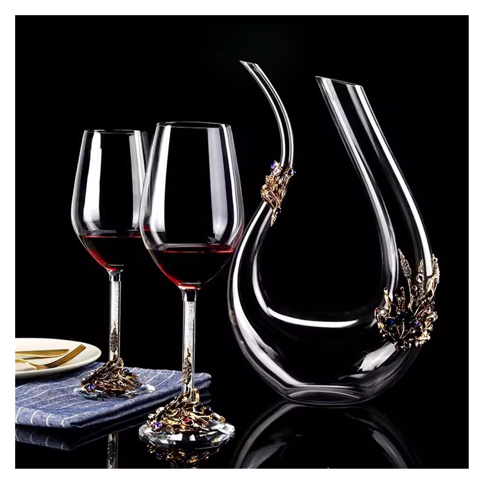 Caraffa decantatore vino Set di bicchieri da vino rosso in cristallo smaltato, calice for la casa, decanter for(Gold)