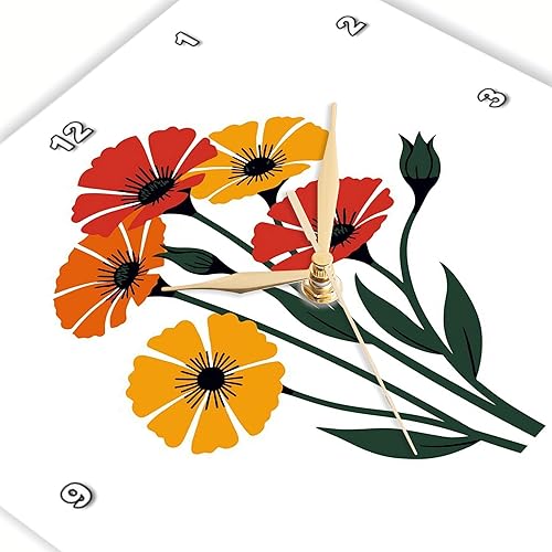Miniatura 3 de 3dRose, Retro Modern Mid-Century Carnation Flowers Art, 10x10 Wall Clock