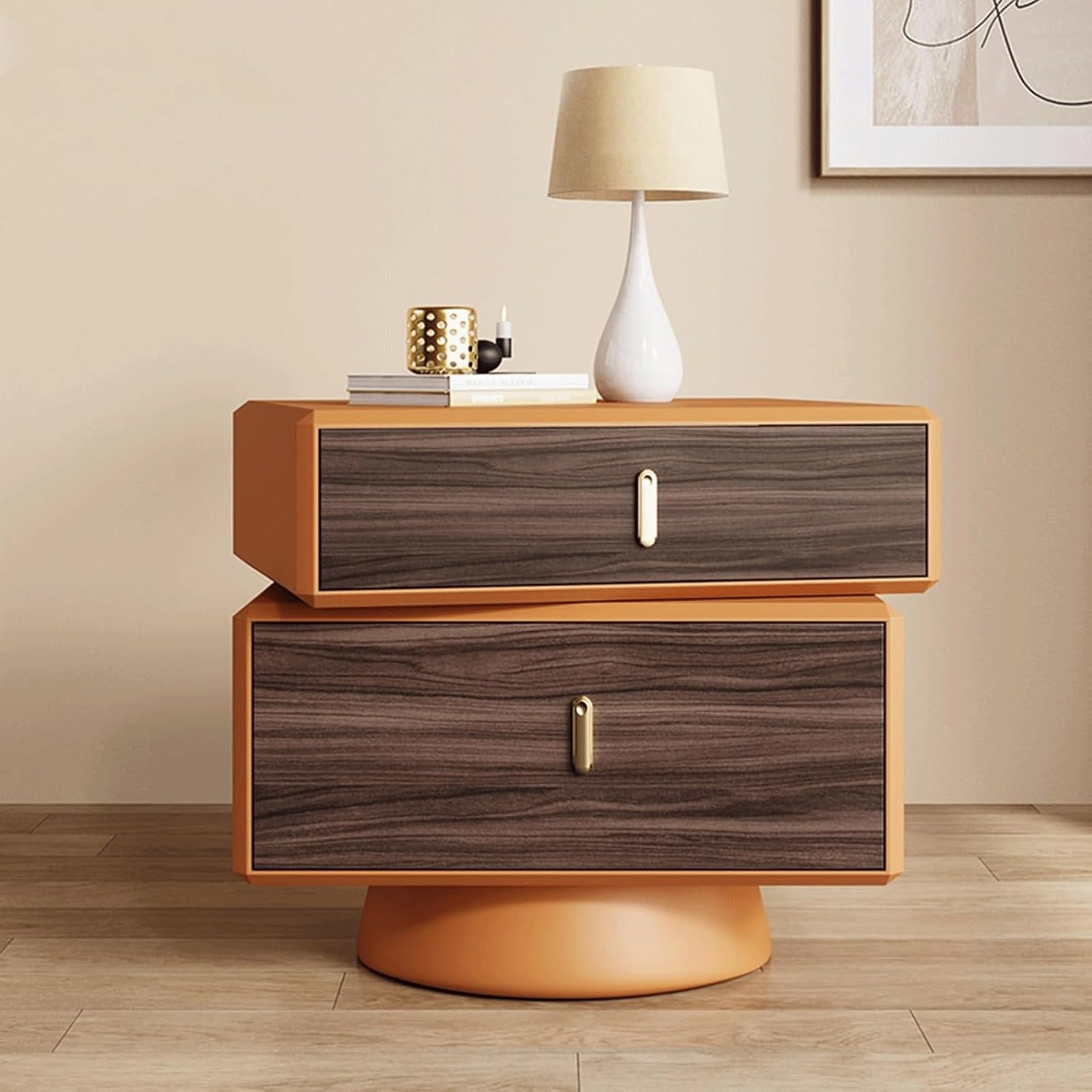 SXZenSpace Solid Wood Nightstands 360° Rotatable Bedside Table with Drawers,Bedside Cabinet High-end Desk Practical Side End Table(Orange,45cm)