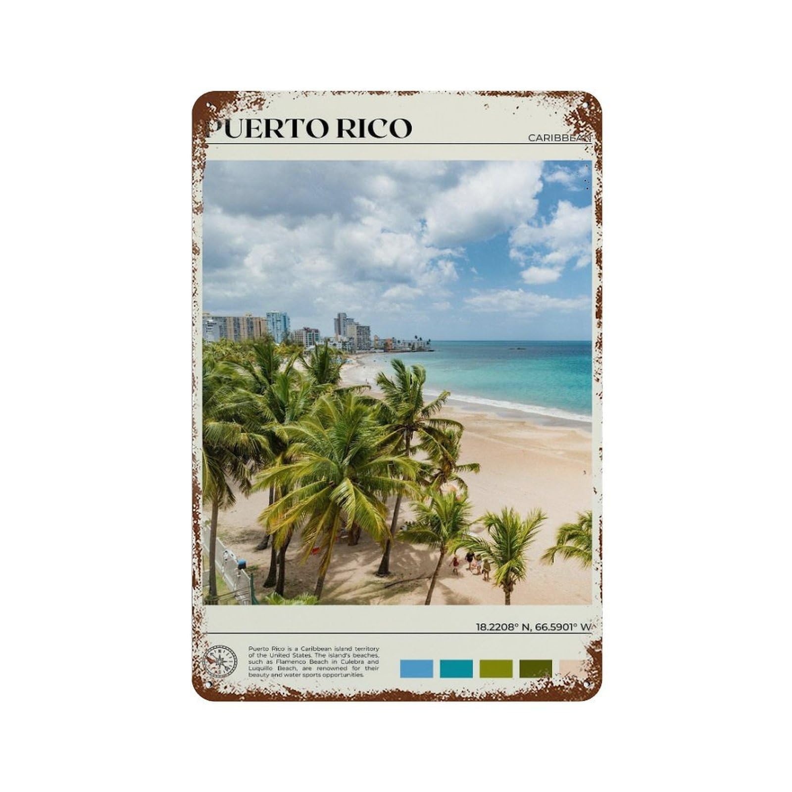 xiaoxiaoshen Real Photo Puerto Rico Decor Wall Decor Art Metal Tin Poster Modern Home Decor Art Home Bar Shop Decorations Vintage Sign 30x20cm