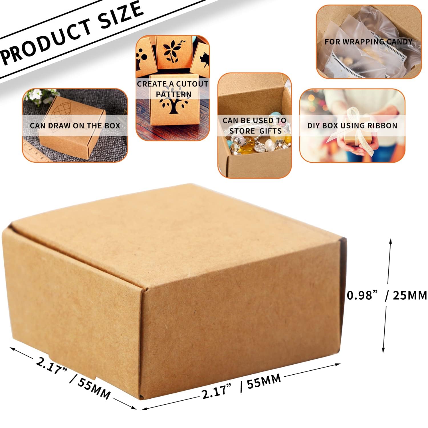 VERSAINSECT CS Mini-Kraft-Geschenkboxen, 2,16 x 2,16 x 0,98 cm, kleine Karteikarten, Schmuck, Soap Coin Shipping Boxen für Weihnachten, Festival, kleine Business, Kunsthandwerk und Partybevorzugungen
