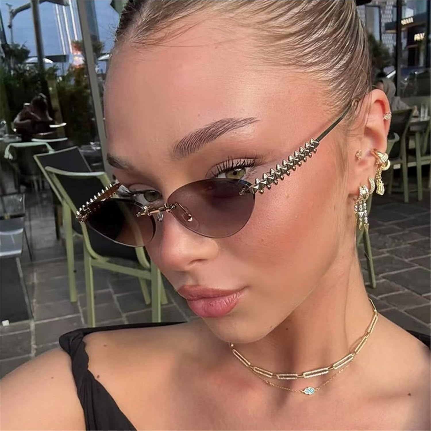 willochra Trendy Rimless Cat Eye Metal Sunglasses Vintage Small Oval Outdoor Eyewear UV400 Protection for Women Men - Image 2