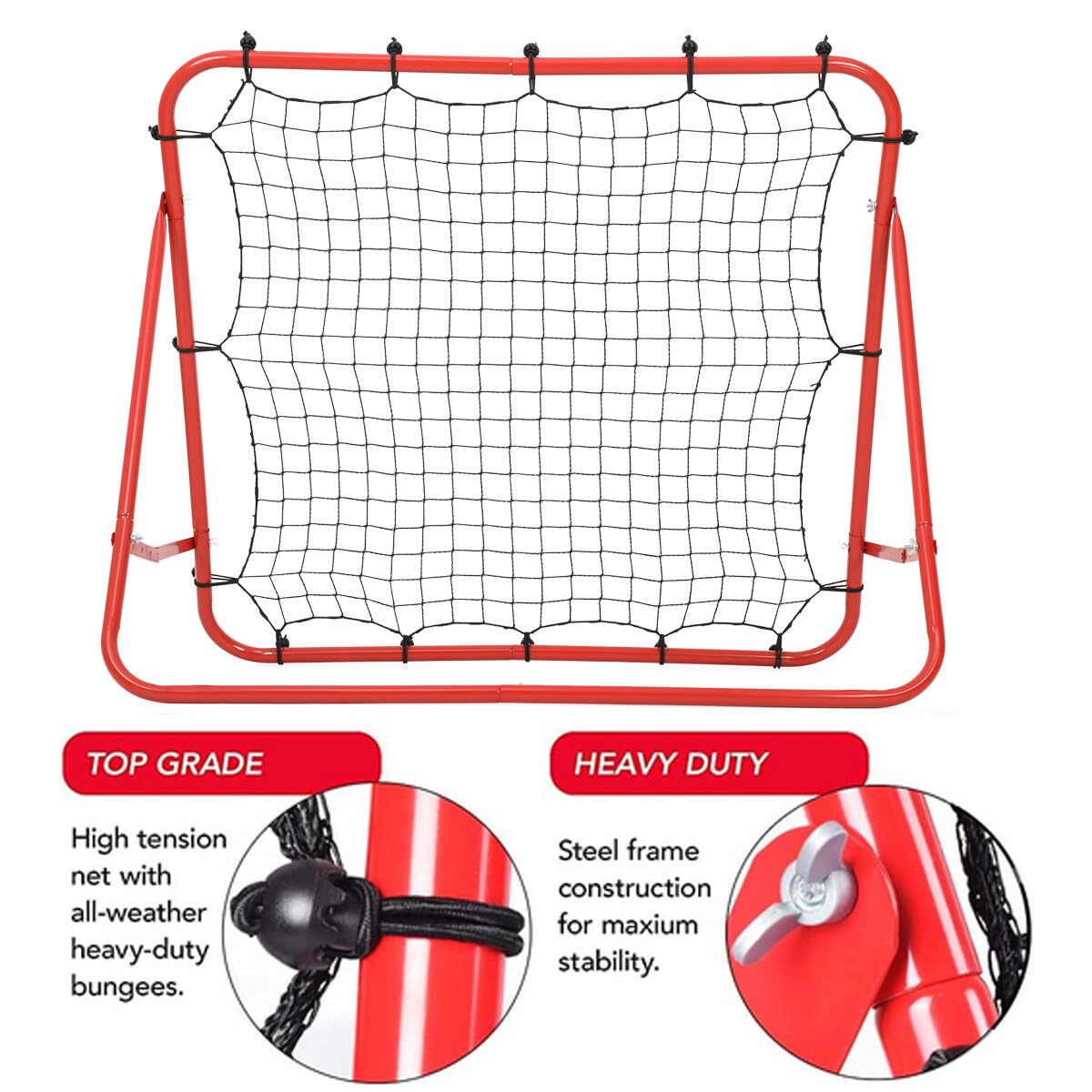 Filet De Rebond Football AufuN 100x100cm - Entraîneur Solo Kickback - Pour Tir, Contrôle, Technique - Rouge