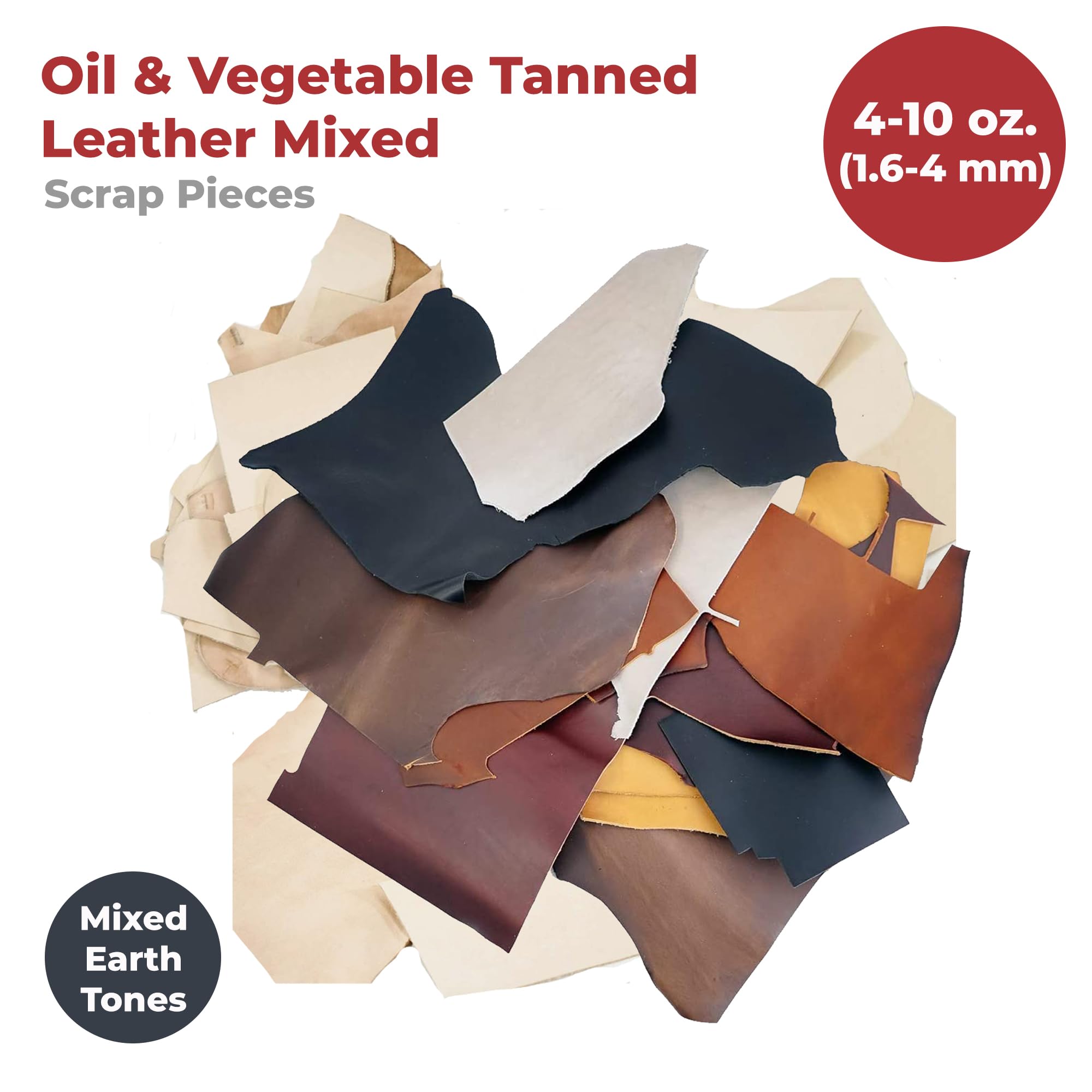 ELW Oil and Vegetable Tanned Mix Color Leather Scrap | 4-6 oz (1.6-2.4 mm) Medium Weight | Size: 2 LB Weight | Genuine Cowhide Full Grain Leather Remnants for Crafting | Color: Mixed Earth Tone