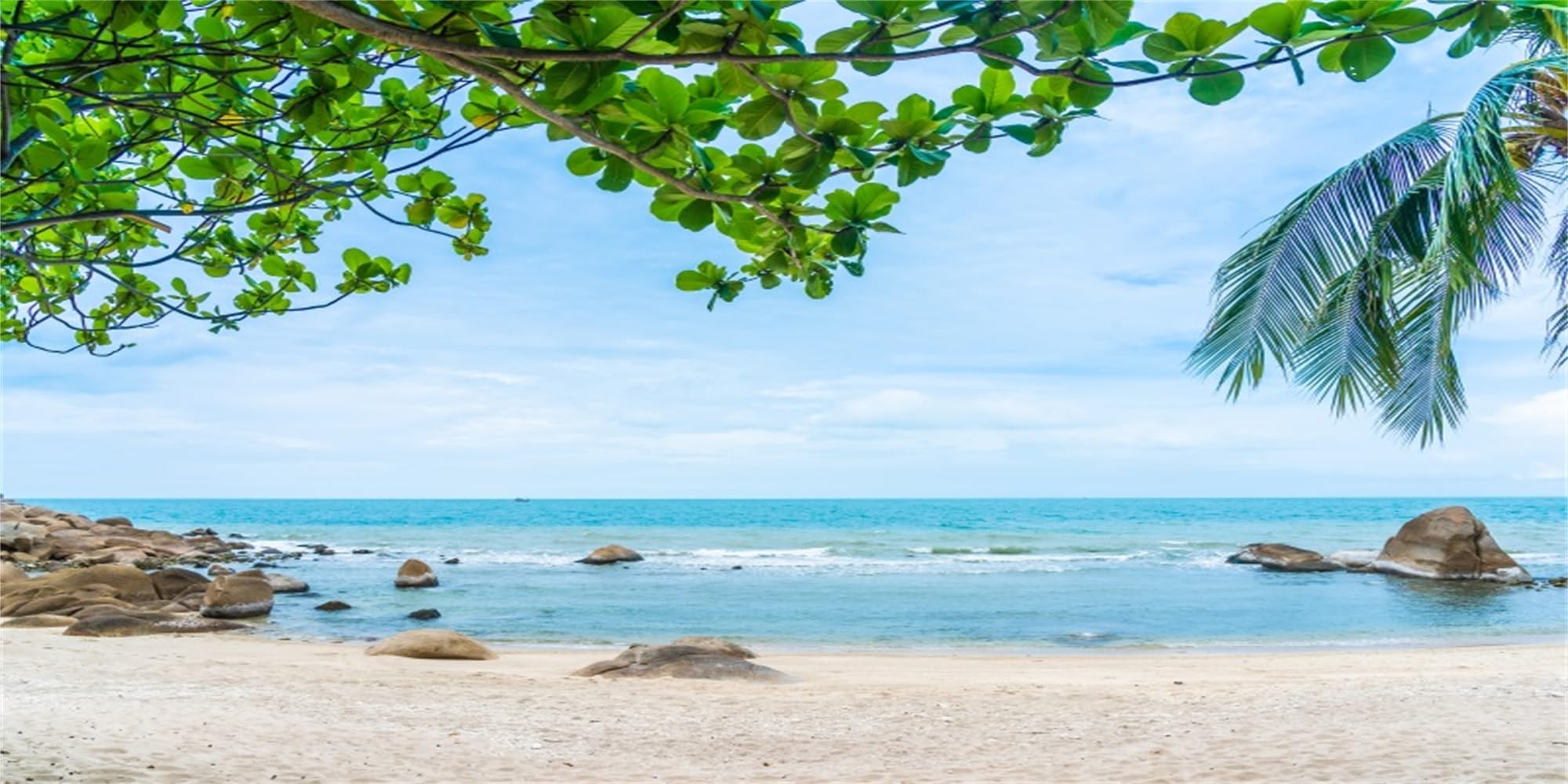 MIRRORANG 91x50cm Tropical Aquarium Background Sky Blue Sea Stone Rock Beach Fish Tank Background — image 1