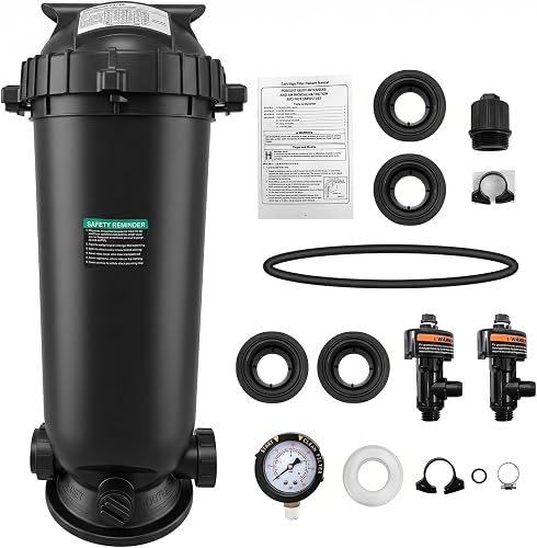 CS100 Single Cartridge Pool Filter Housing, 100 Sq. Ft. Filtration Tank Compatible with Jandy CS100, Includes Pressure Gauge & Air Relief Valve, 2" x 2.5" Union Ports