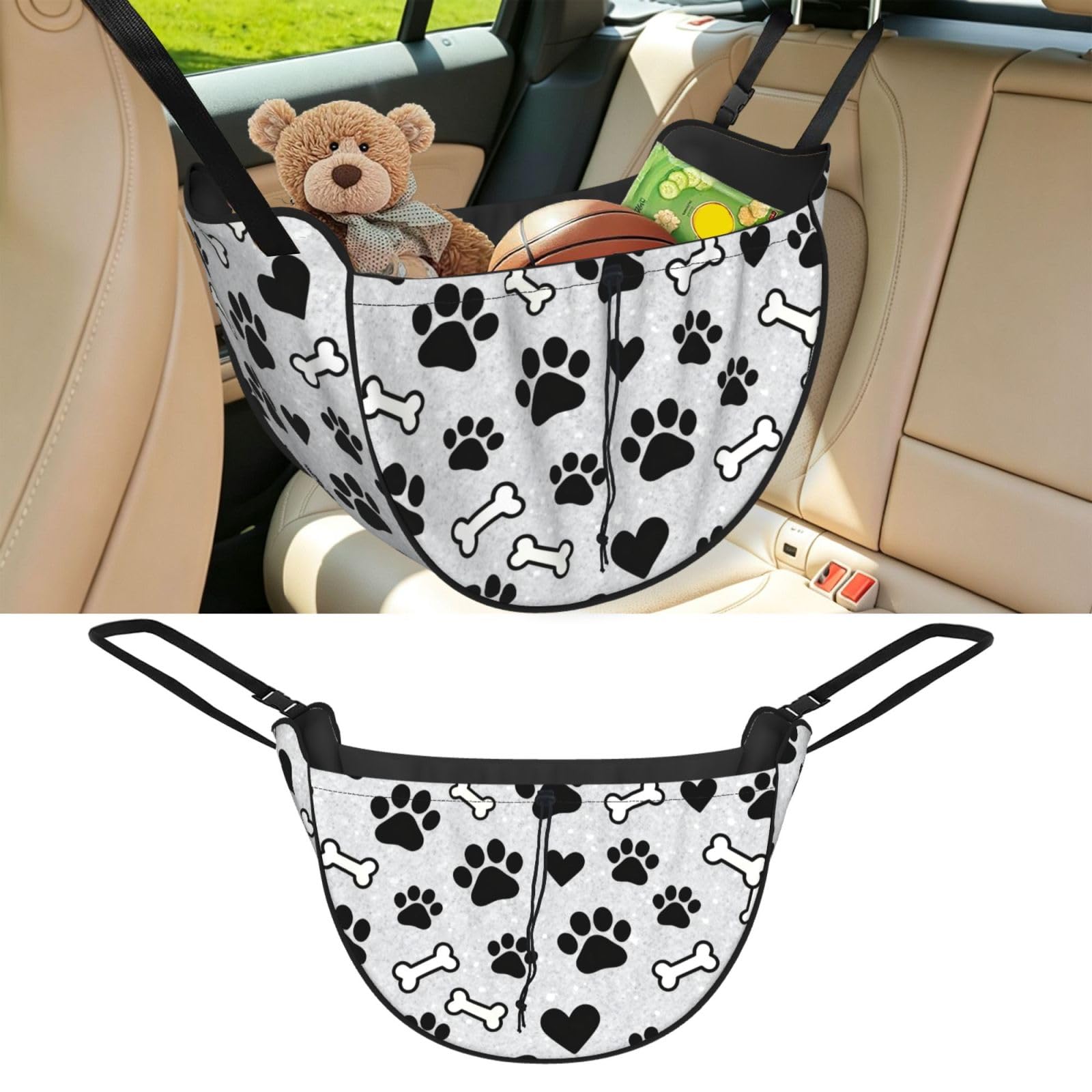 Cntdbu Black Cute Dog Paws Car Seat Organizer-Backseat Storage Bag For Travel