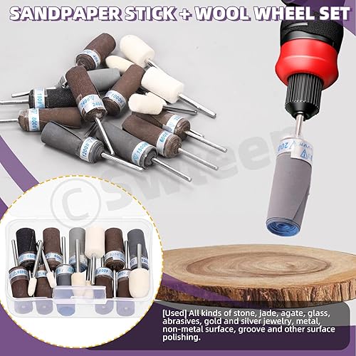 Miniatura 7 de Swpeet Juego de 16 piezas de piedra de molienda de vástago de 18 y 332 pulgadas, juego de muelas abrasivas de pulido montadas contiene 2 formas, 3