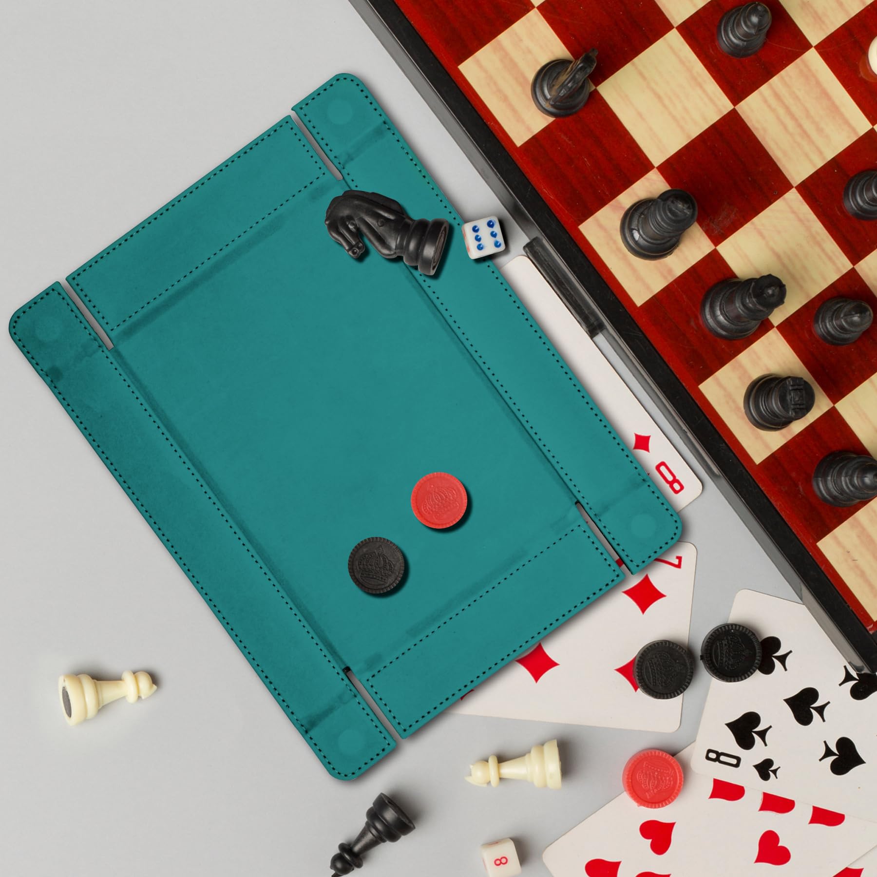 SIQUK Magnetische opvouwbare dobbelstenen lade rechthoek dobbelstenen rollende lade PU lederen dobbelstenen trays opvouwbare dobbelstenen houder dobbelstenen rolmat opbergdoos voor D & D RPG