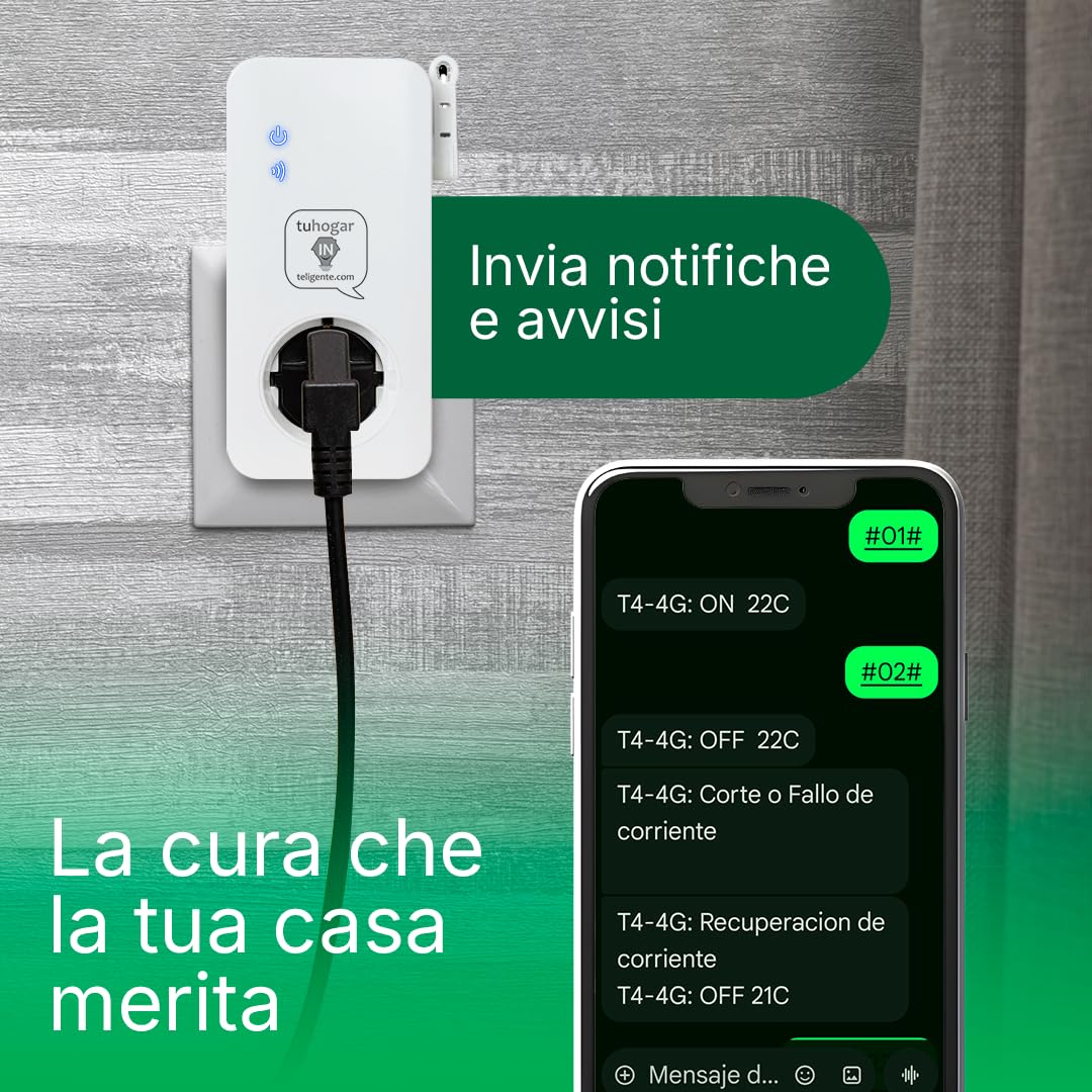 Presa Intelligente senza Internet/WiFi | Richiede Scheda SIM GSM/4G | Con Sensore di Temperatura e Controllo Remoto via SMS, Chiamata o APP | Notifica Istantanea di Interruzione