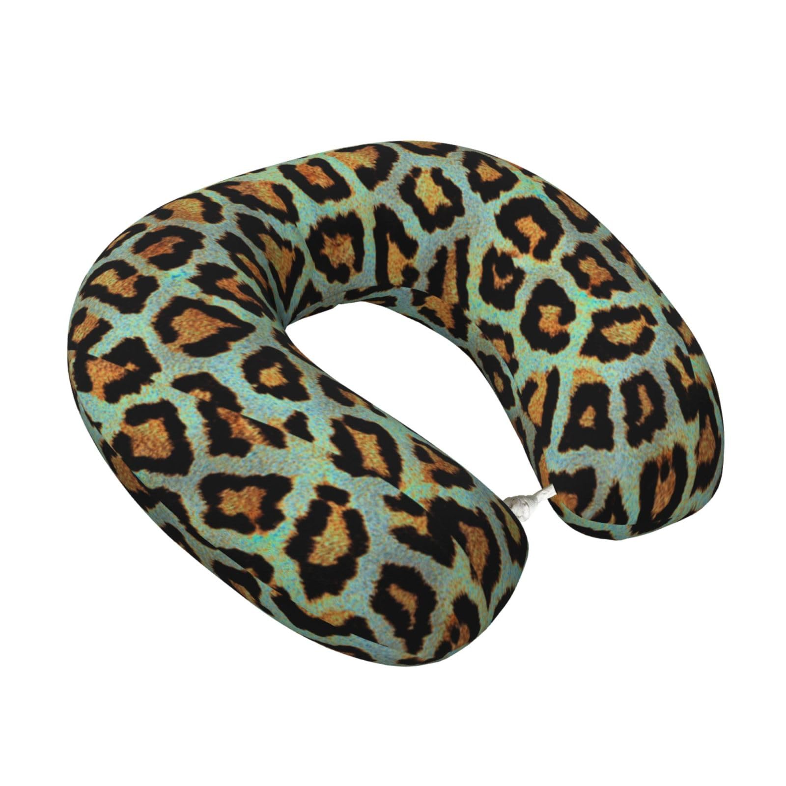 LKYMOH Teal Leopard Chic Animal Print, Travel Neck Pillow U-Shaped Memory Neck Support Soft Comfortable With Washable Cover For Airplane Car Traveling and Office