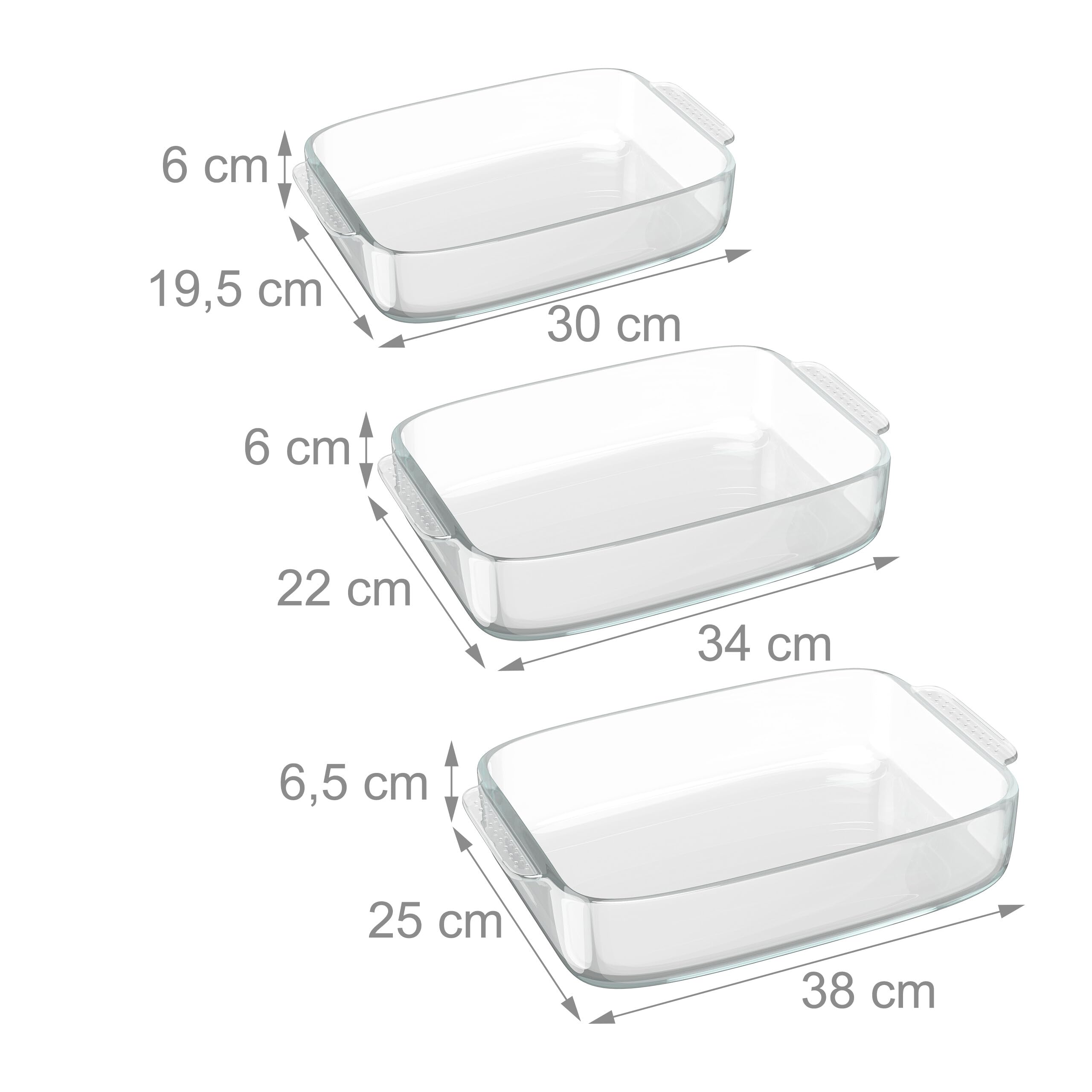 Relaxdays Plat à Four, Lot de 3 (3 Tailles), rectangulaire, pour Vos lasagnes ou Votre gratin, Transparent
