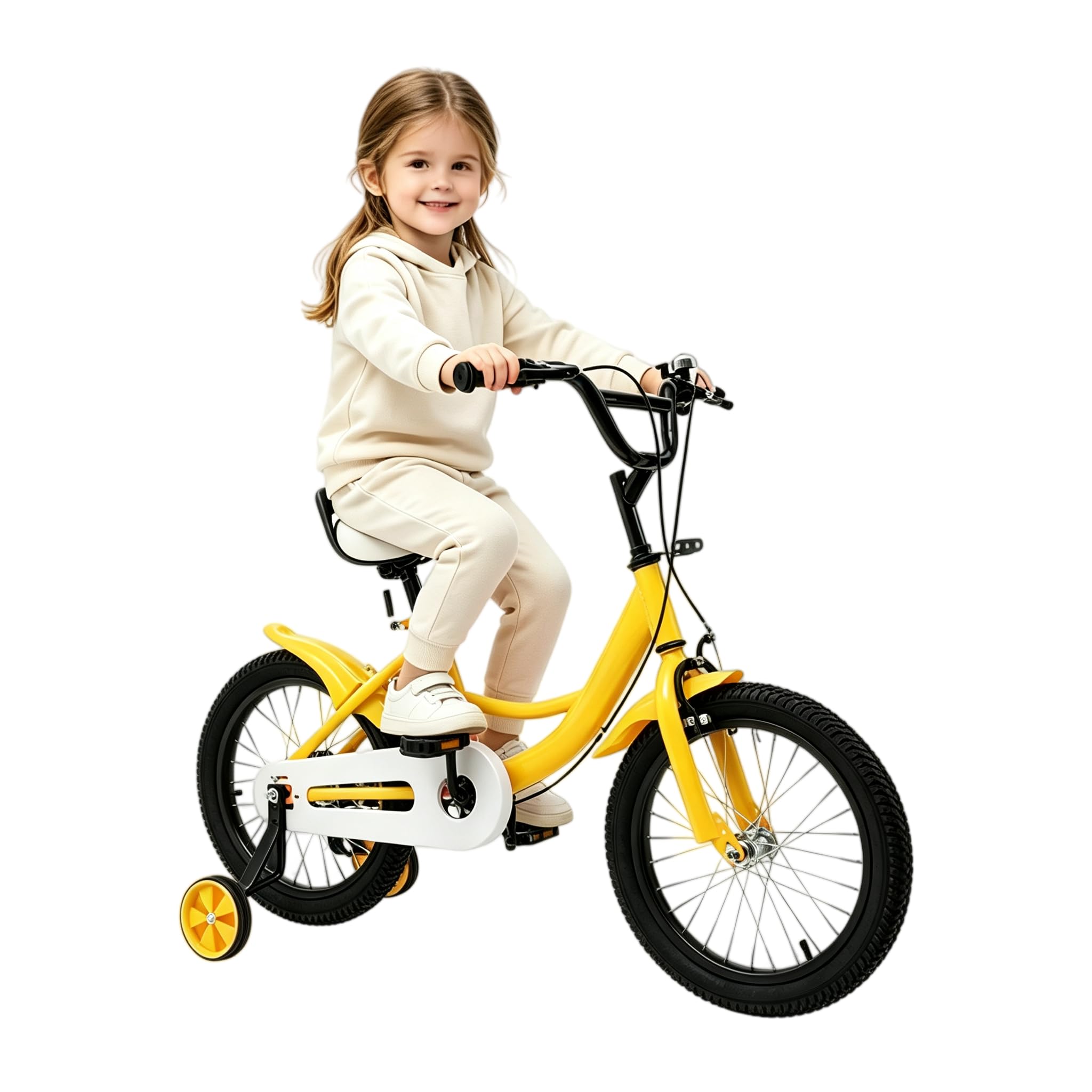 Jerool 16 Inch Unisex Kids Bike, Bicycle for Kids Age 5 to 8(3.44-3.94 Ft Tall), With Training Wheels, For Parks, Gardens and Playgrounds, Yellow