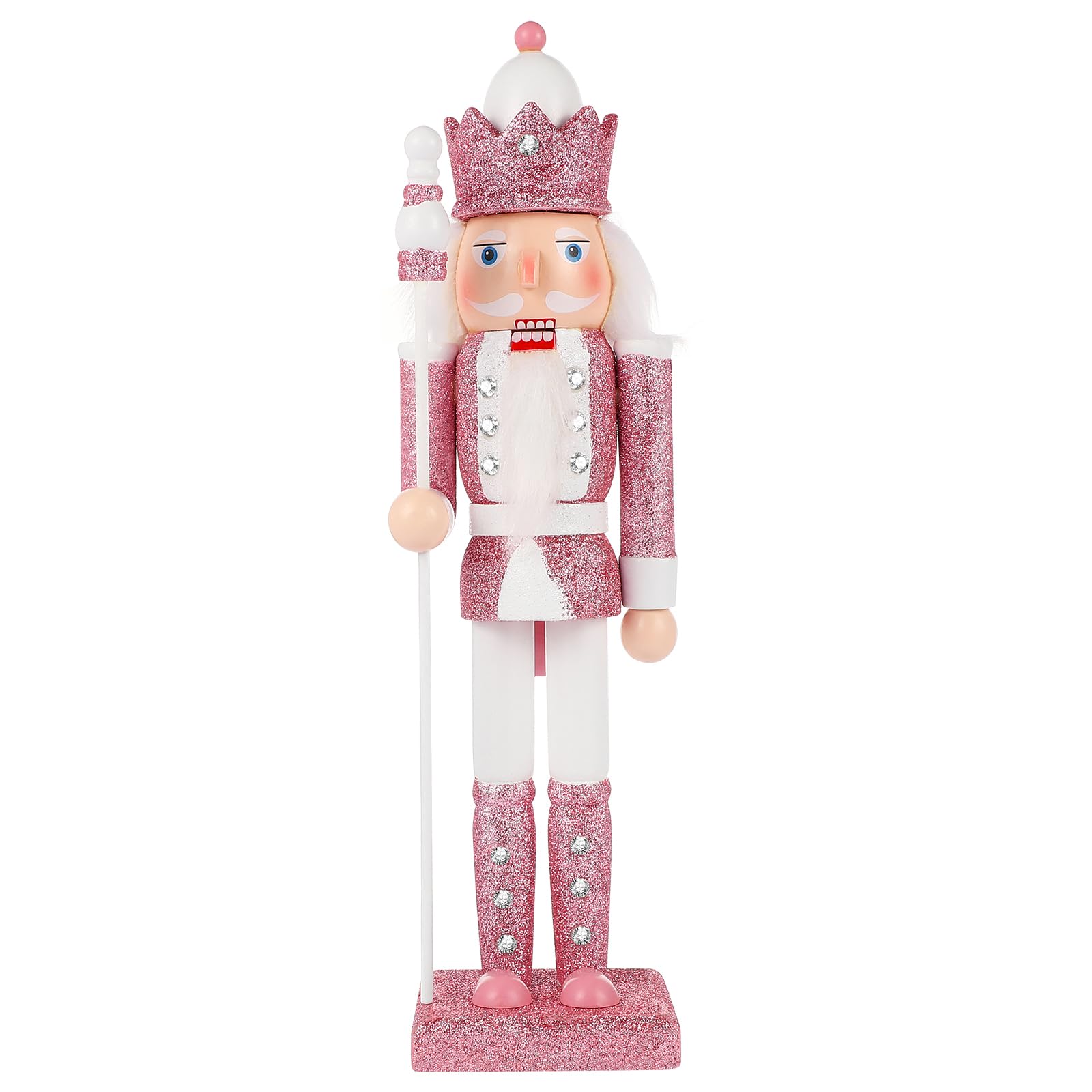 NOLITOY Christmas Nutcracker Pink Traditional Wooden Glitter Nutcracker 12 Inches Soldier Figure Christmas Holiday Décor for Shelves and Tables