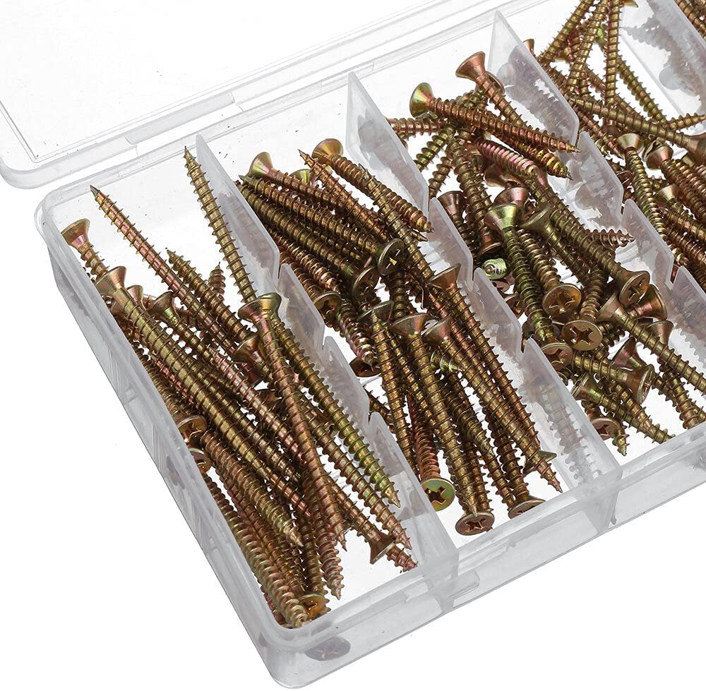 BAtlam 332-teiliges M3/M3.5/M4-Sortiment Kits Kreuzkopf-Blechschraube Trockenbau-Nagel mit hartem Flachkopf-Holzschrauben-Fasernagel