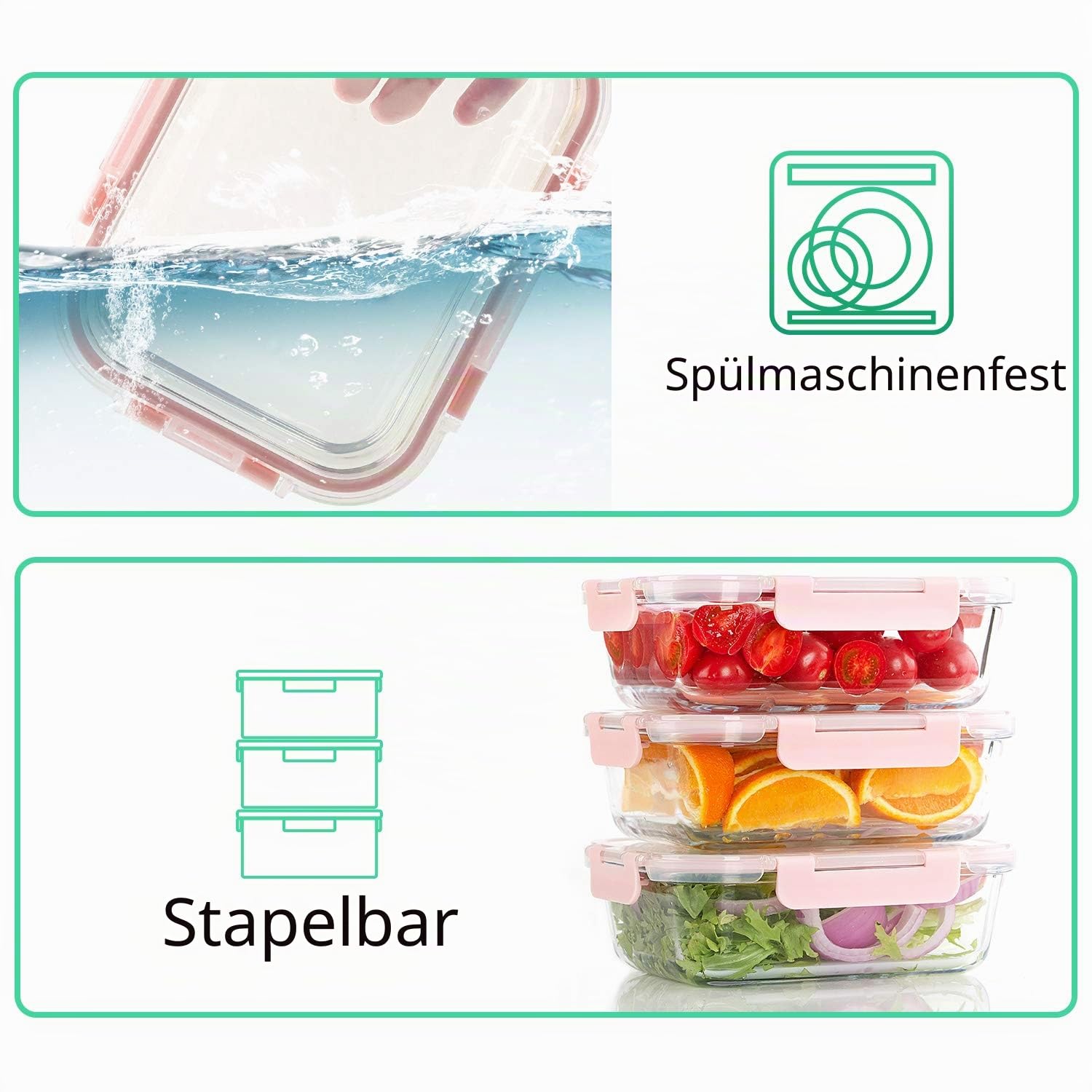 [10 Stück] Glas-Mahlzeiten-Vorbereitungsbehälter, Frischhaltedosen mit Deckel, luftdicht, Glas-Lunchboxen, mikrowellen-, ofen-, gefrier- und spülmaschinenfest