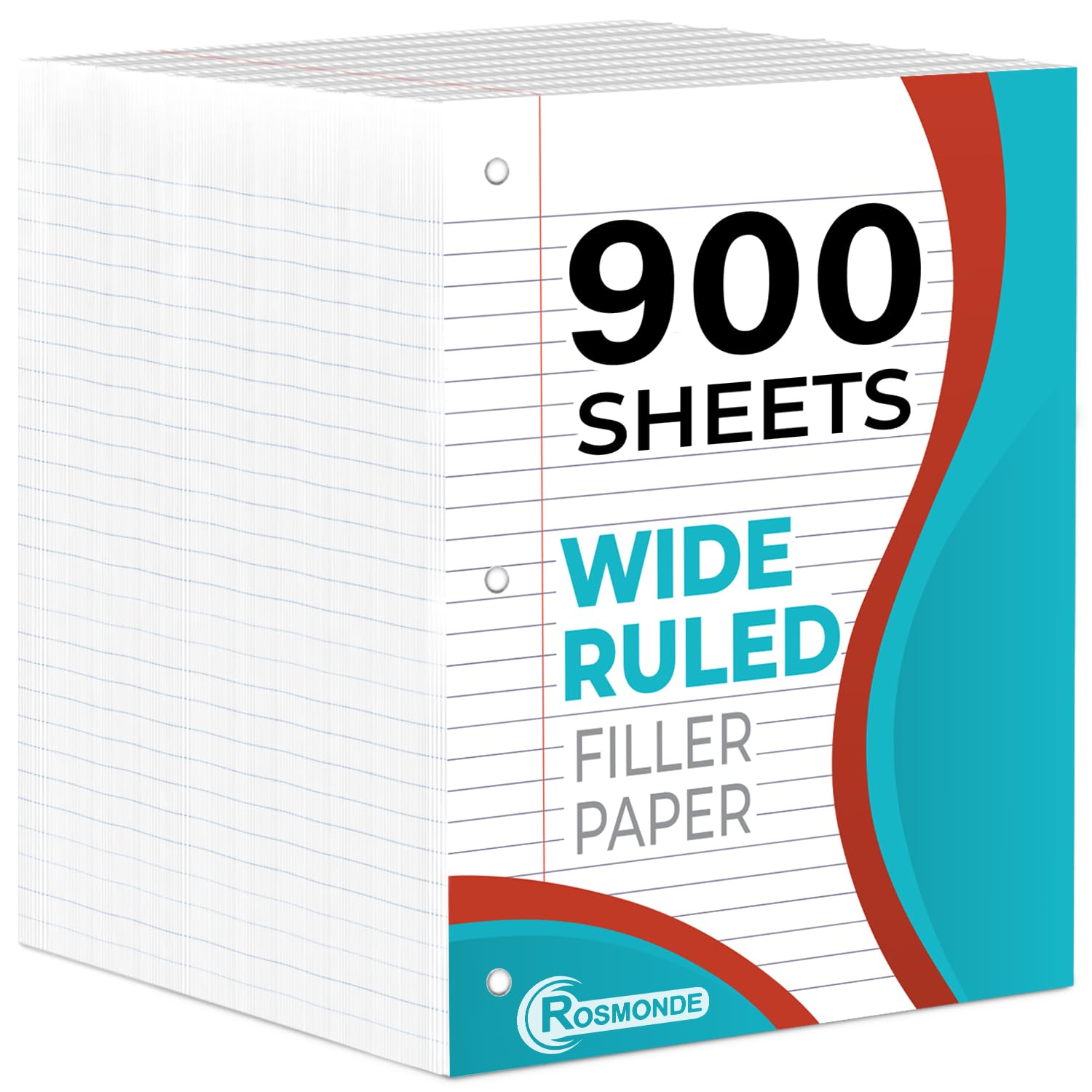 Rosmonde 6 Pack Loose Leaf Paper, 900 Sheets, Wide Ruled, 8" x 10.5", Bulk Notebook Paper, 150 Sheets/Pack, Fits Standard 3 Ring Binders, Wide Ruled