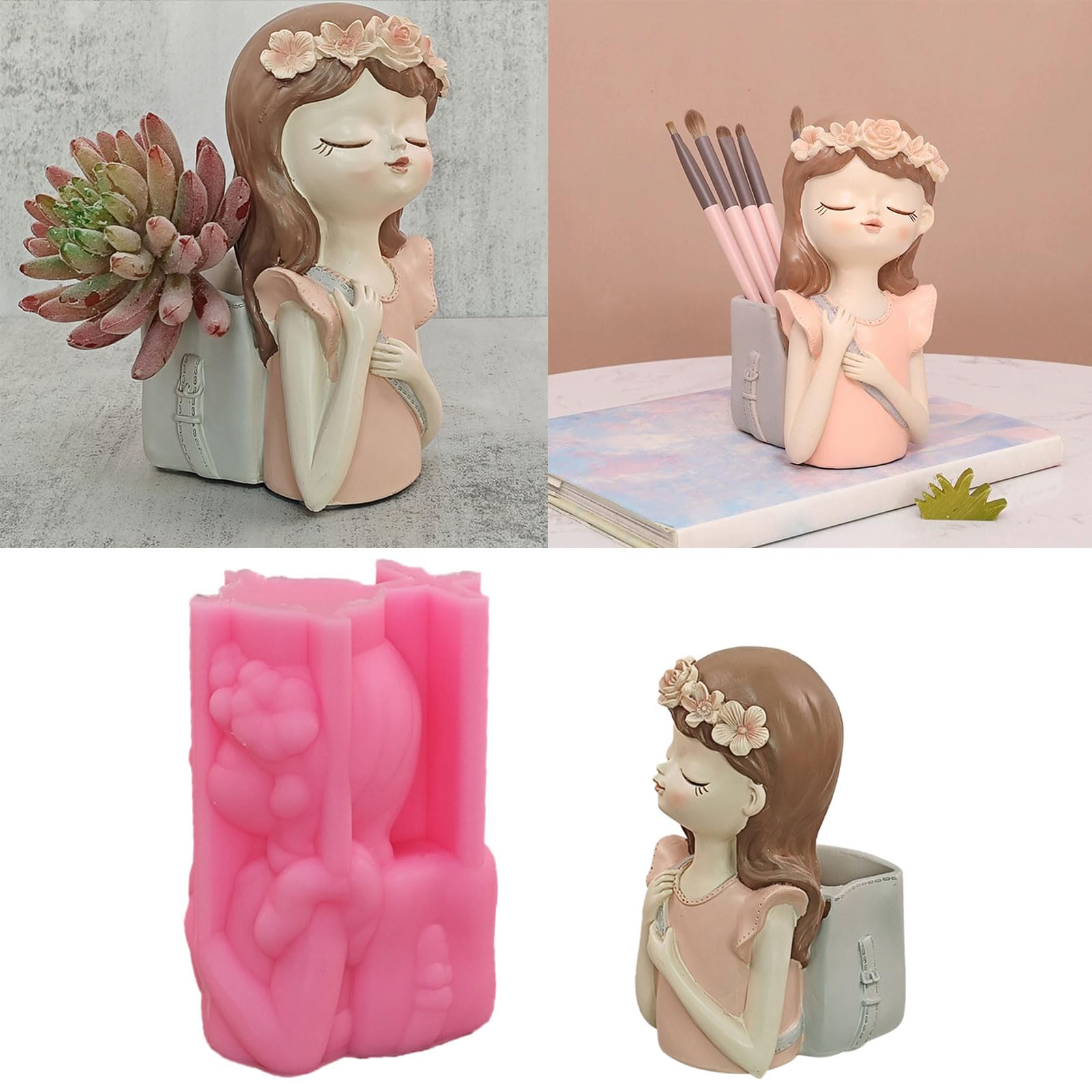 Ragazza Gesso Stampo in Silicone Fai da te Piante grasse Vaso fiori in cemento Vaso Gesso Stampo in cemento Argilla Portacandele Vaso fiori Stampi in resina Silicone