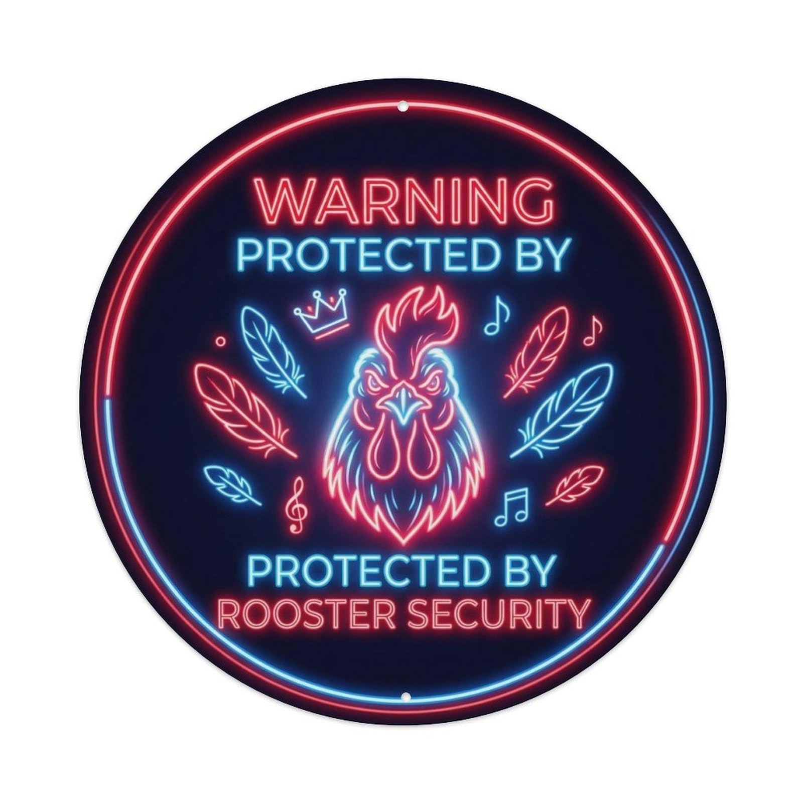 Rooster Protected Security Vintage Black Metal Tin Sign