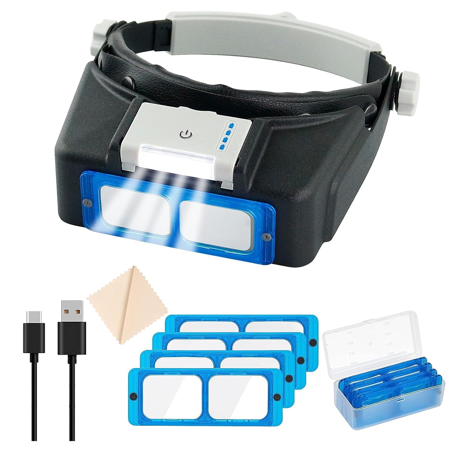 S.R Headband Magnifier with Light, Rechargeable Magnifying Glasses for Close Work, 1.5X - 3.5X Magnifying Headset with 4 Lenses, Jewelers Magnifying Glass Optivisor Loupe Visor-image-16