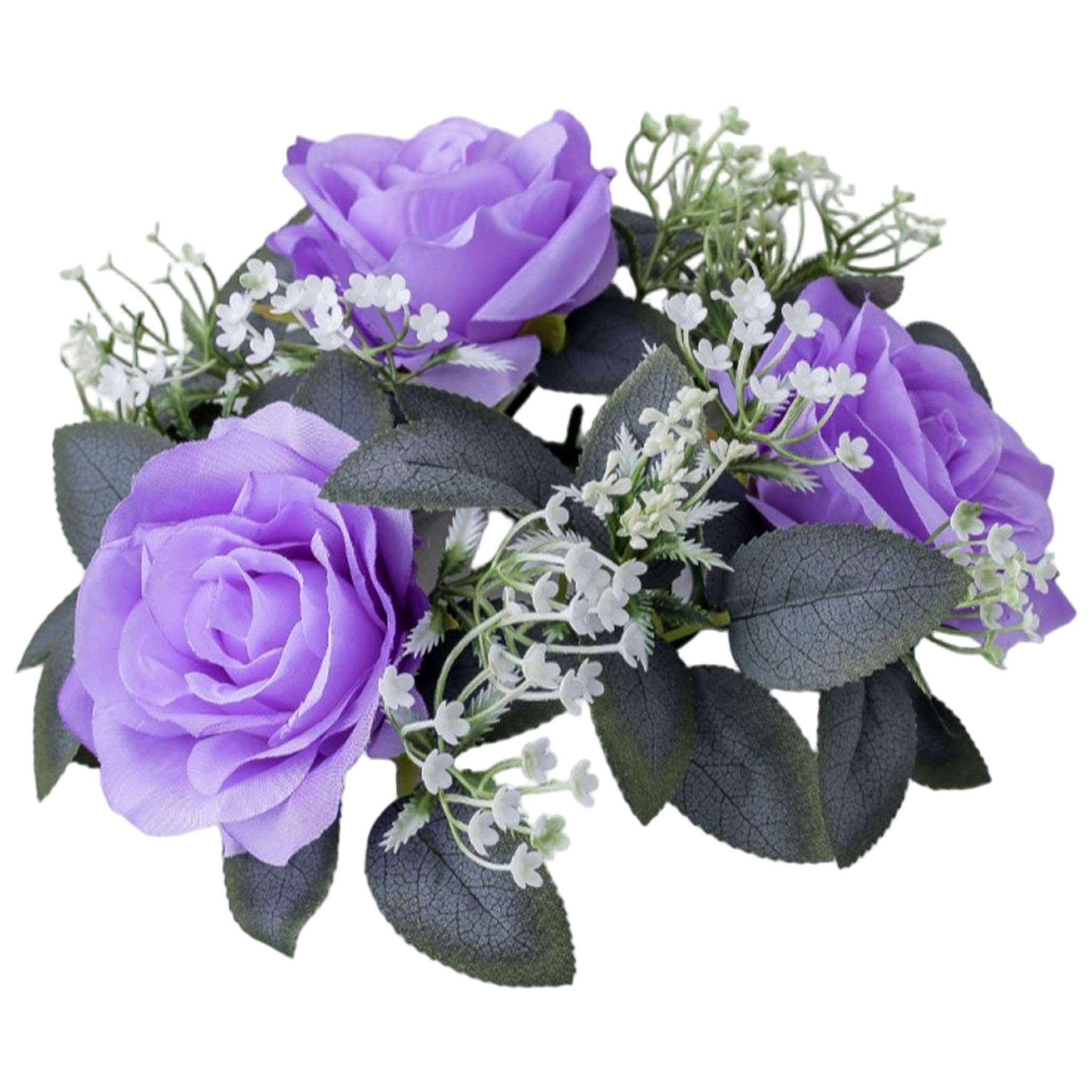 Tsawntd Candle Rings, Exquisite Candle Rings Wreaths with Artificial Roses & Greenery, Centerpieces for Tables for Wedding Home Decor (Purple) Small Wreath Garland
