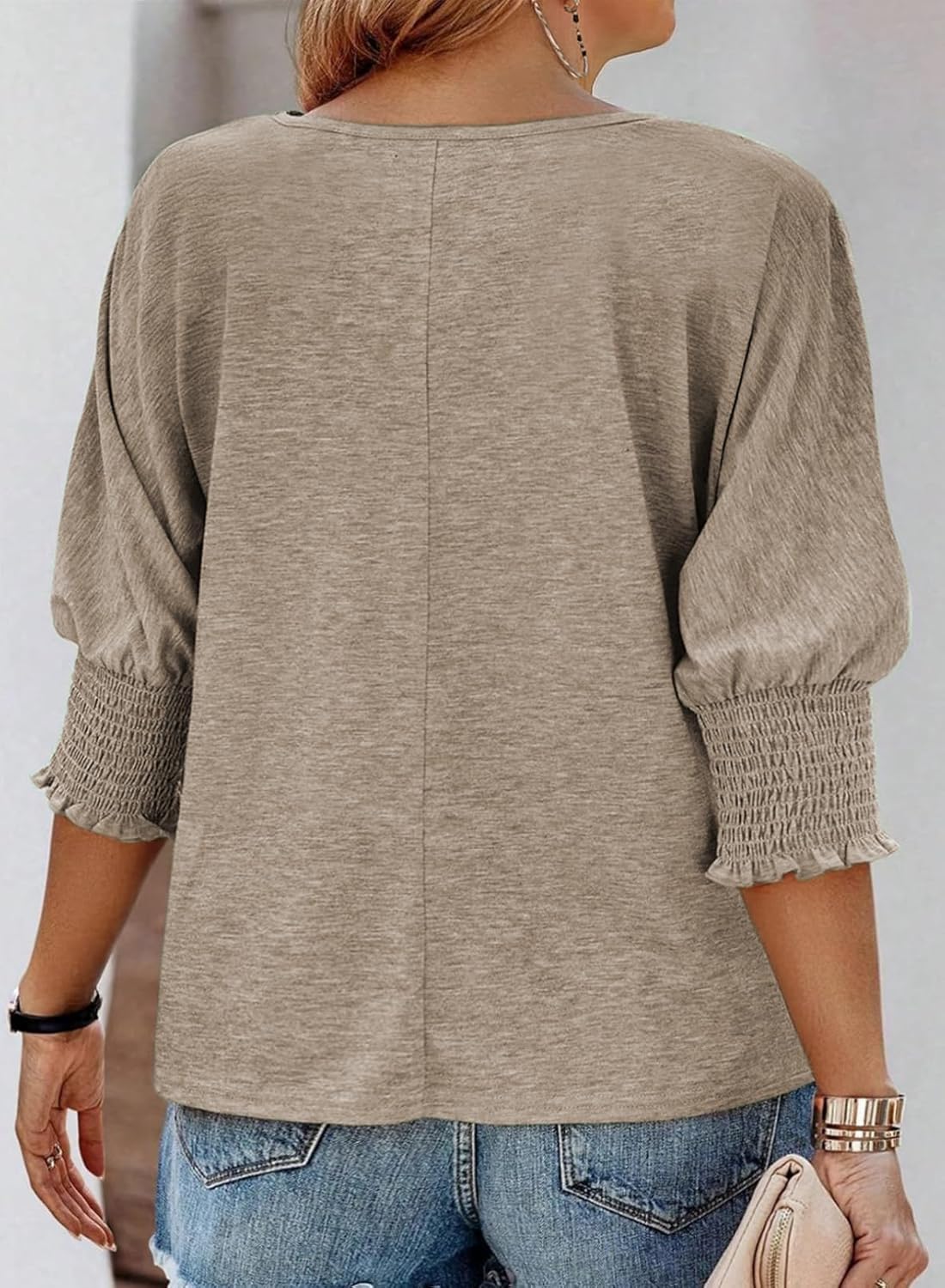 Eytino Plus Size Tops for Women Crew Neck 3/4 Sleeve T-Shirts Loose Casual Solid Basic Business Tees Blouses(1X-5X) - Image 3