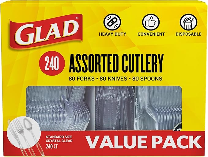 Glad Clear Disposable Cutlery Set with Heavy Duty Plastic Forks,