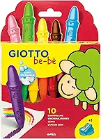 GIOTTO BEBE Lápis de Cera Giz Estojo com 11 unidades, 10 Cores Giz + 1 Apontador, Ultra Resistente a Queda