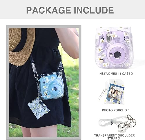 Miniatura 6 de CAIYOULE Funda para cámara Fujifilm Instax Mini 1211 con correa ajustable para el hombro y mini bolsa de almacenamiento de fotos (margarita