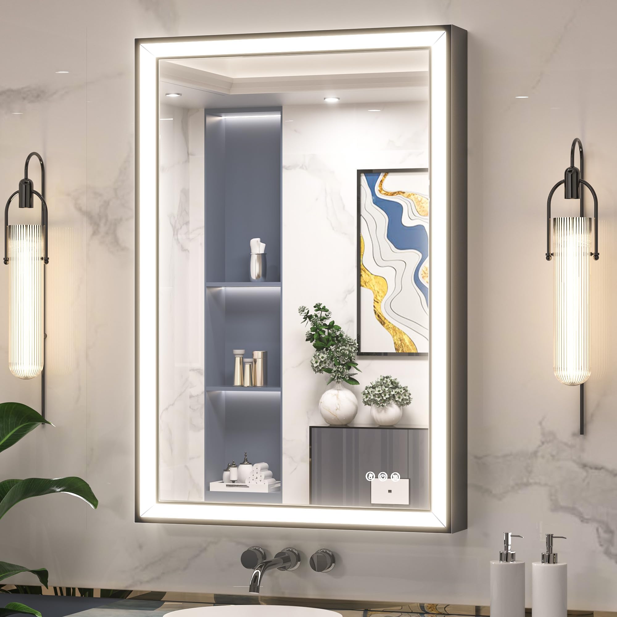 Keonjinn Gold LED Bathroom Mirror 48” x 36” with Frontlit