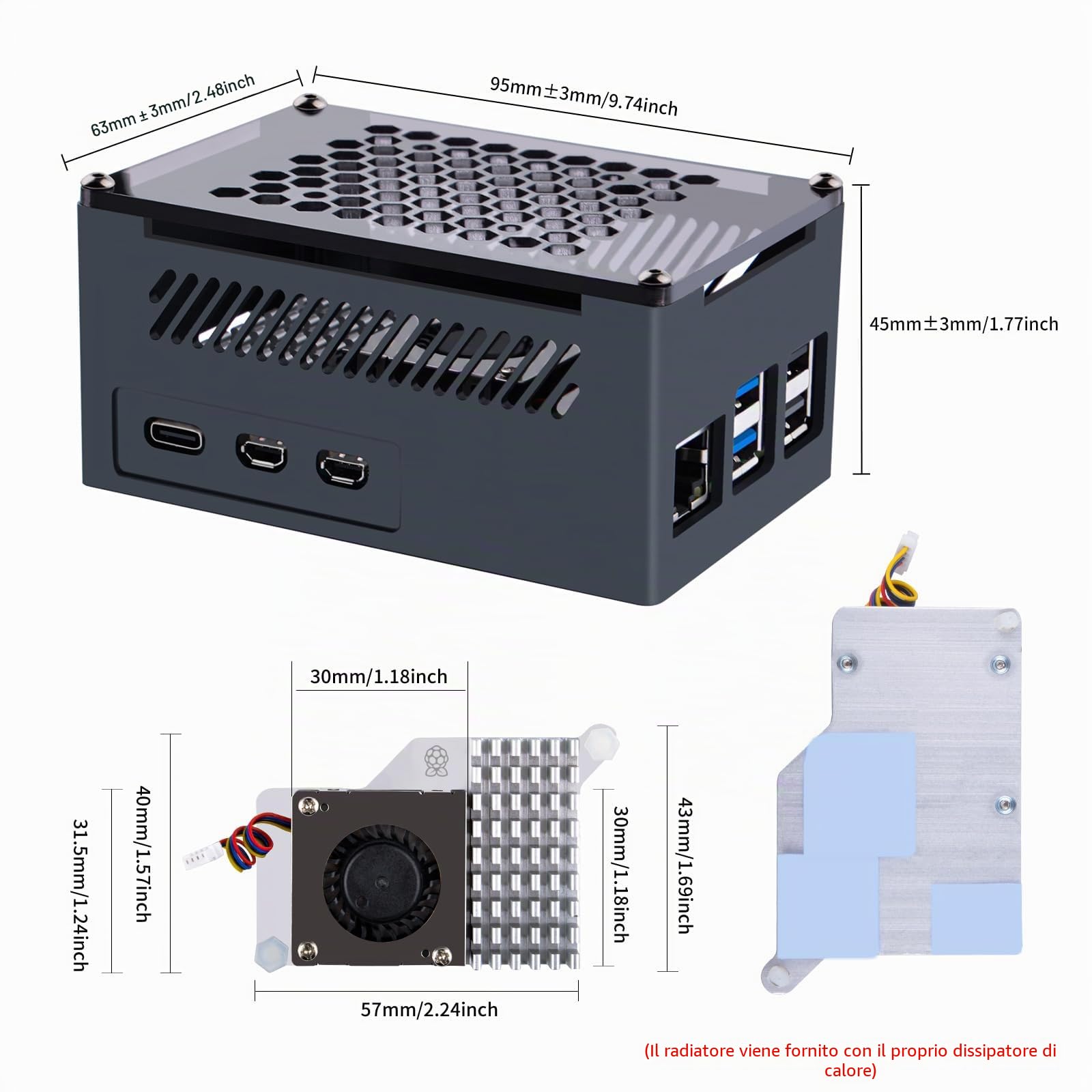 GeeekPi Alloggiamento Raspberry Pi 5 in alluminio con Active Cooler ufficiale, supporto PCIe M.2 NVMe SSD Shield Top X1001 / X1000 / N04 / N05