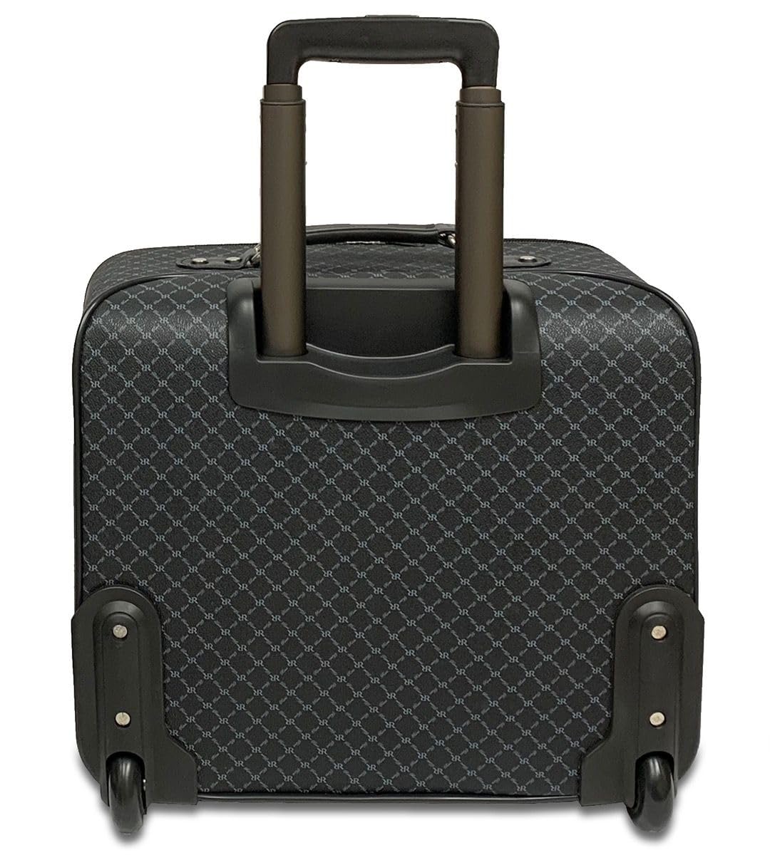 Rioni STB-20117 Signature RR Monogram Luxury Black Designer Canvas With Black Leather Trim Silver Tone Hardware Large Travel Laptop Briefcase Roller