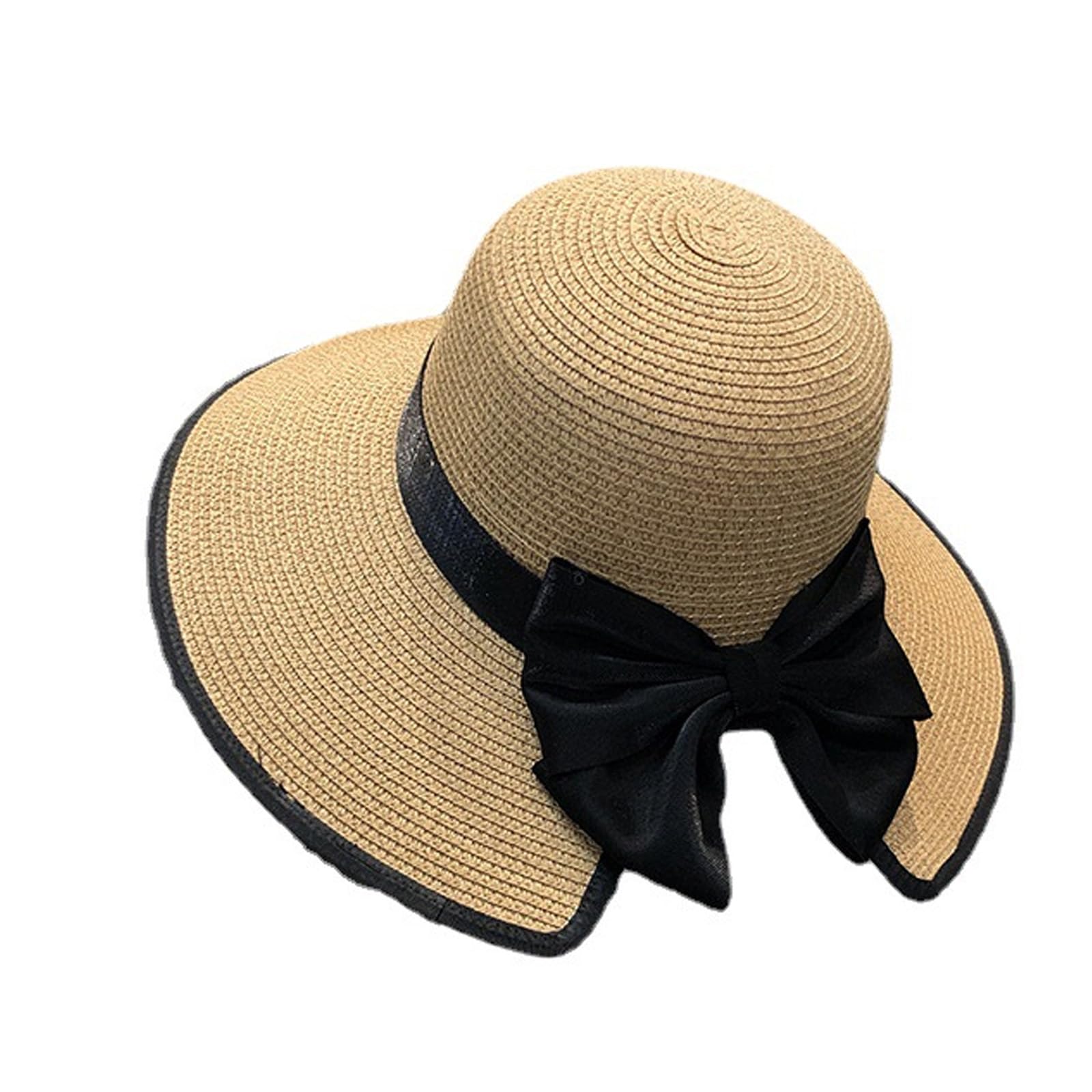 Pocoiau Unisex Khaki Elegant Bowknot Hat Straw Sun Hat Panama Headwear For Women Teens Holiday Wear Party Gatherings Dressingup Headpiece Women Sun Hat