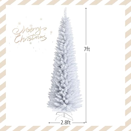 Miniatura 7 de GOFLAME Árbol de Navidad delgado de 5 pies, árbol de Navidad artificial con soporte de metal plegable y material de PVC, decoración navideña