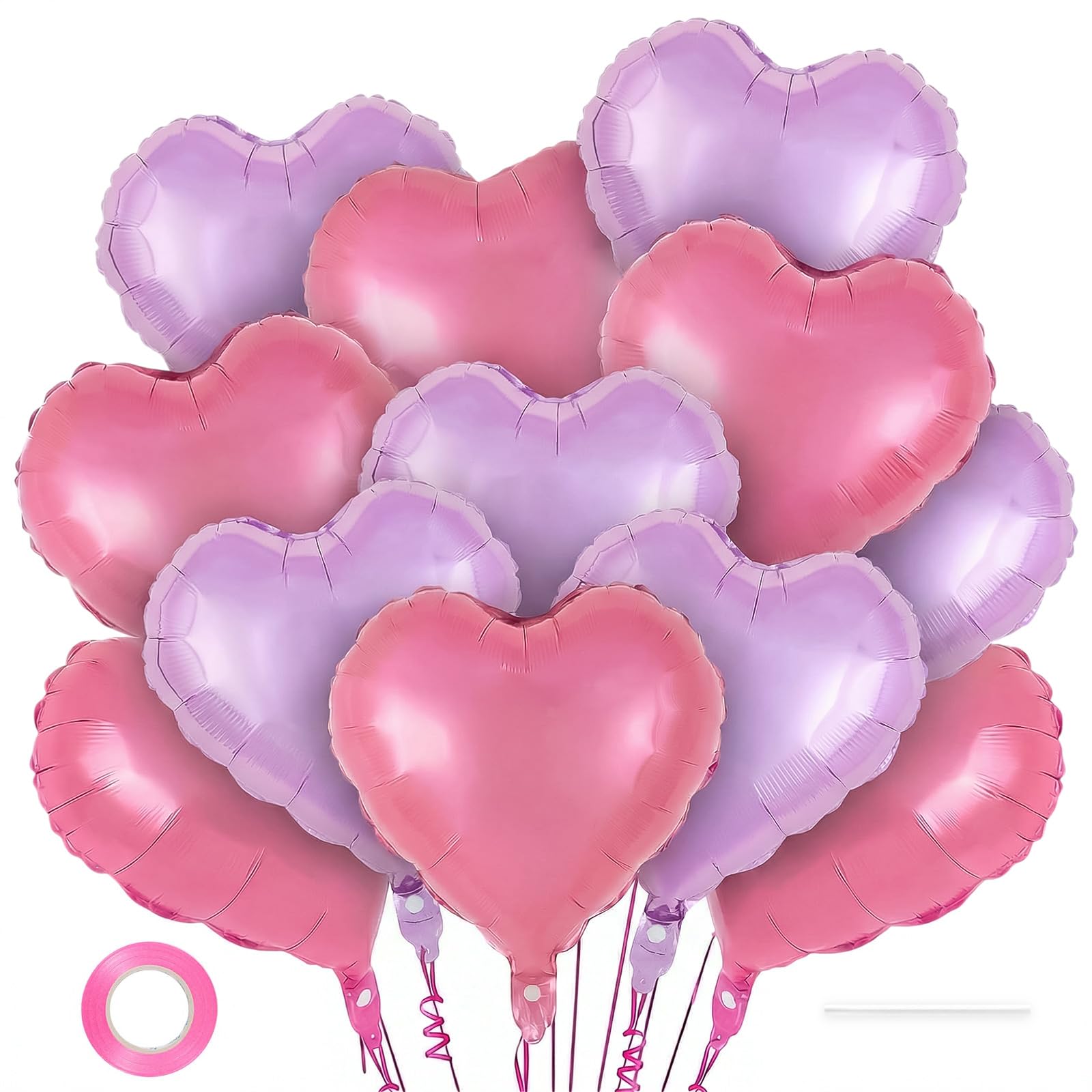 12 Pcs Colorful Heart Balloons,18 Inch Heart Foil Balloons Love Balloon Valentine Balloon for Birthday Party Wedding Engagement Party Baby Shower Valentine Day Decorations