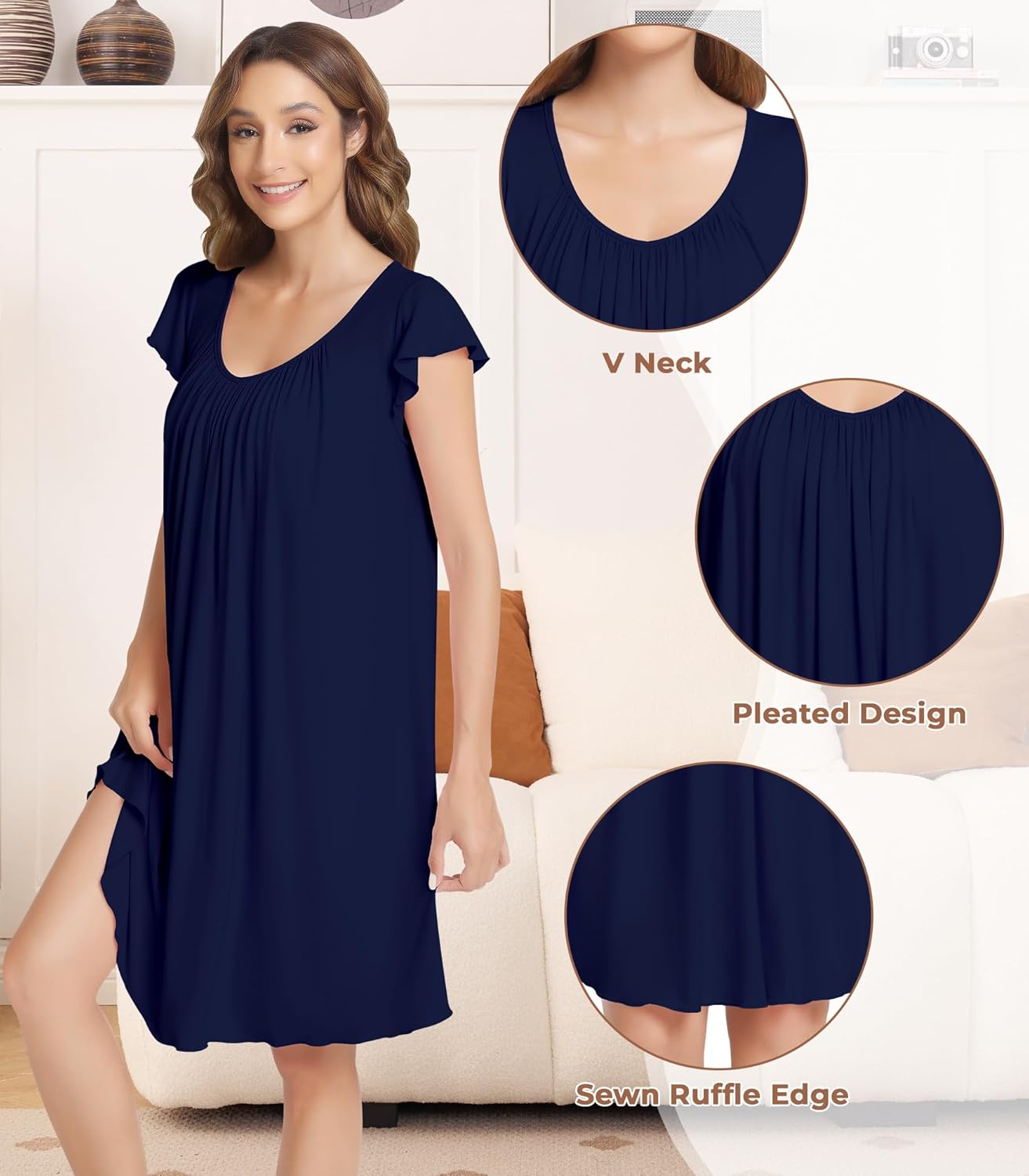 NACHILA Nightgowns for Women-Viscose Made from Bamboo, Short Sleeve Nightshirts Cool Sleepshirts Soft Sleepwear - Image 4