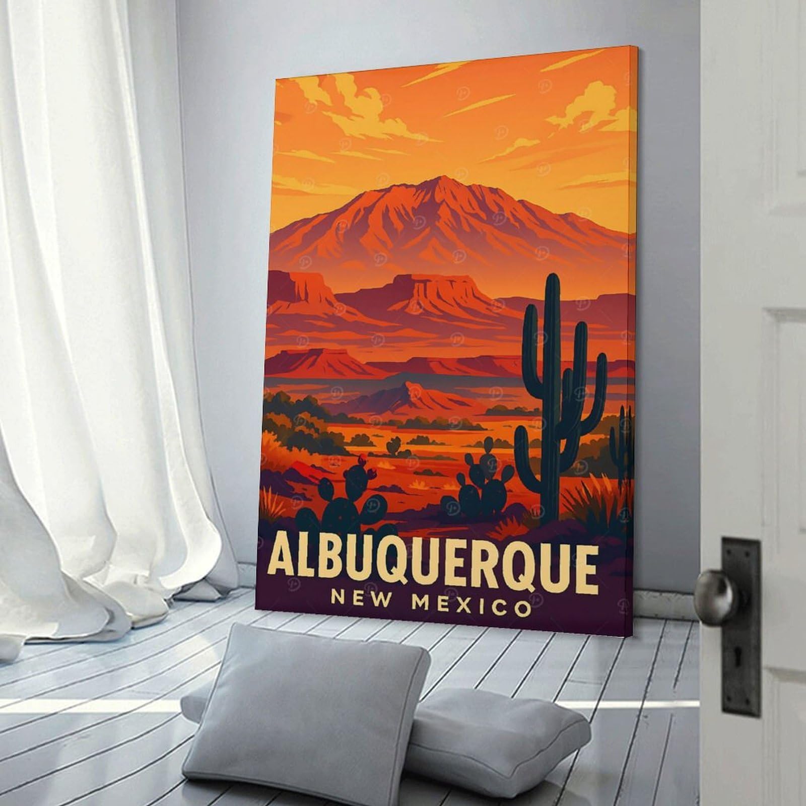 Junmoney Frame-Style-6 Albuquerque New Mexico Travel Poster Canvas Wall Art 20X30inch(50X75cm), For Office Decor, Home Working Or Creative Rooms, Wall Art That Adds Style To Work Areas