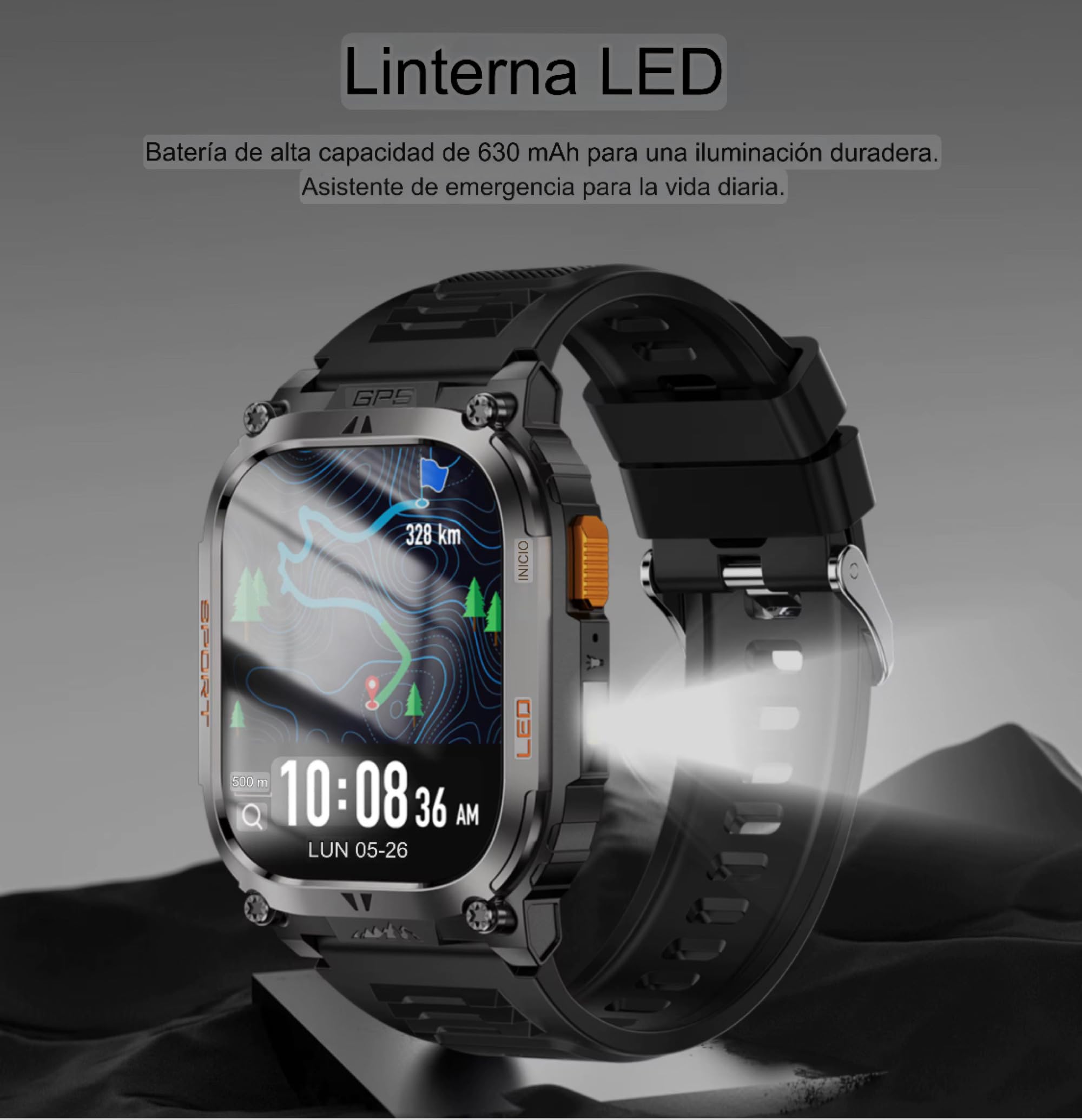 Reloj Inteligente Hombre Mujer GPS Deportivo QX18, Smartwatch con Monitor de Frecuencia Cardíaca, Oxígeno en Sangre, Brújula, Monitor de Sueño, Batería 630mAh