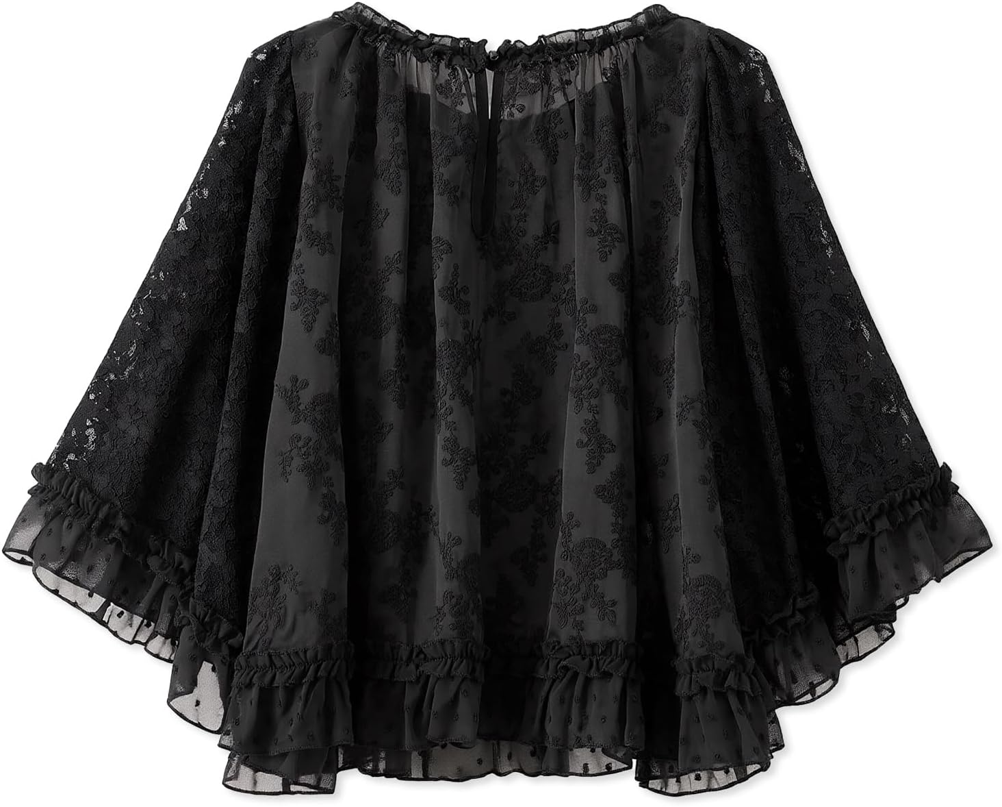 Mxiqqpltky Boho Blouse for Women Elegant Floral Lace Long Sleeve Crew Neck Ruffle Sheer Tops Trendy Mesh Flowy Crop T-Shirt - Image 5
