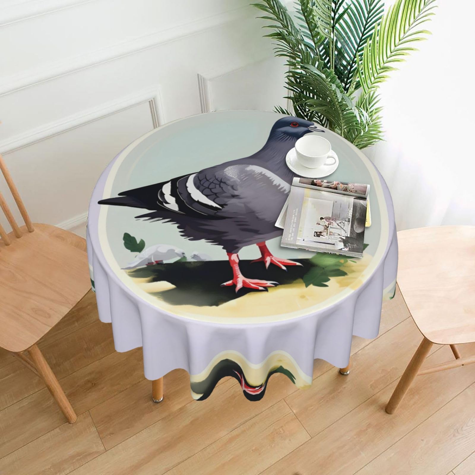 Grey Pigeon Print Waterproof Table Cover,Party Tablecloth 60in, for Outdoor and Indoor, Dining,Holiday, Christmas