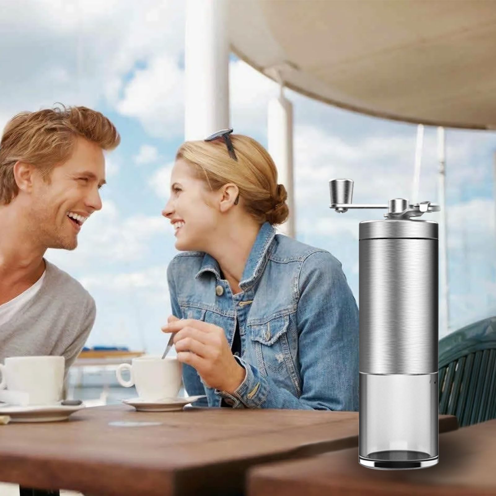 Molinillo Cafe Manual, Molinillo de café manual con mecanismo de cerámica, molinillo de café a mano, grado de molido ajustable, Molinillo Cafe Coffee grinder para todo tipo de café (acero inoxidable)