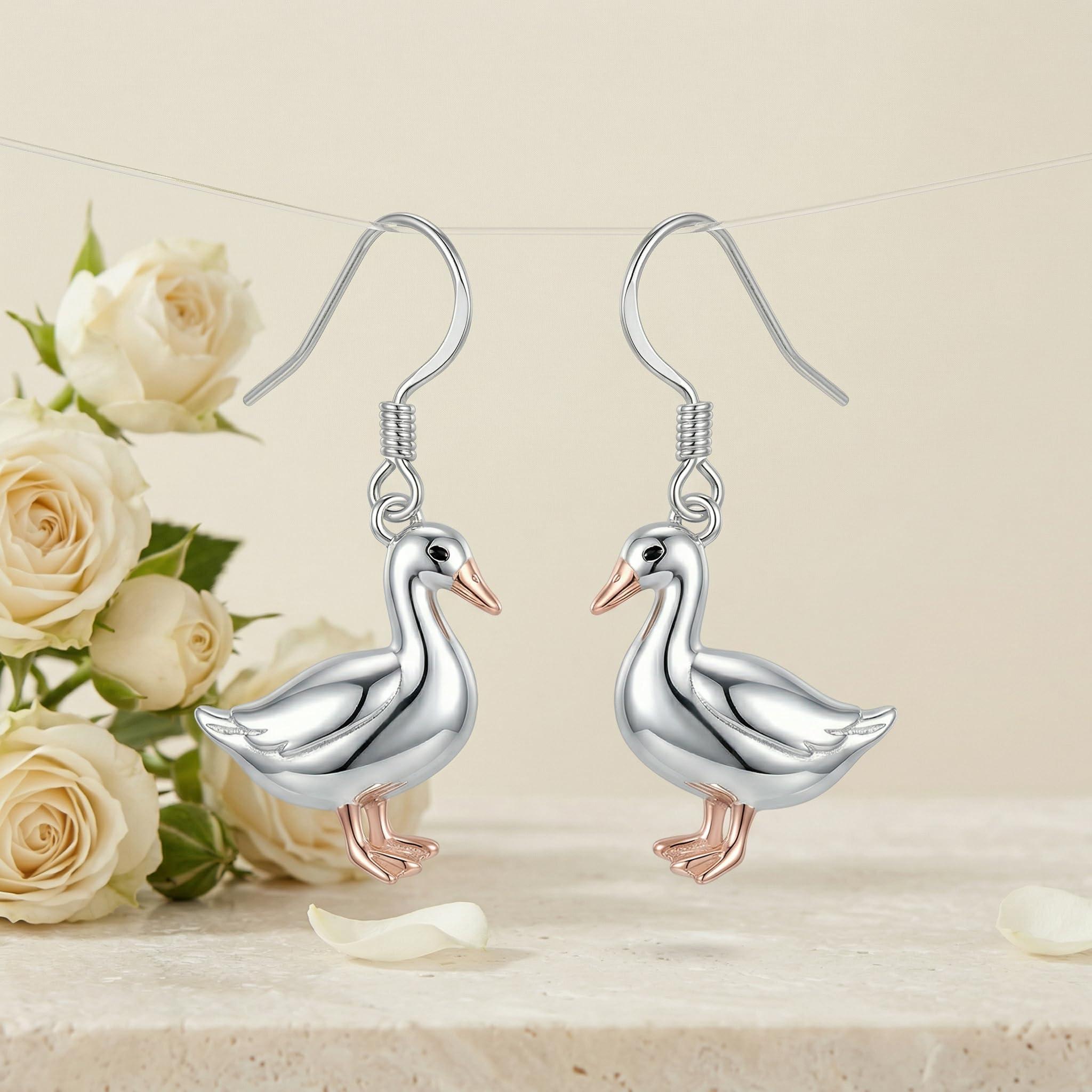 Gänse-Schwinge Ohrringe 925 Sterlingsilber niedliche Tiere Ohrringe süße Gans Schmuck Geschenke für Frauen