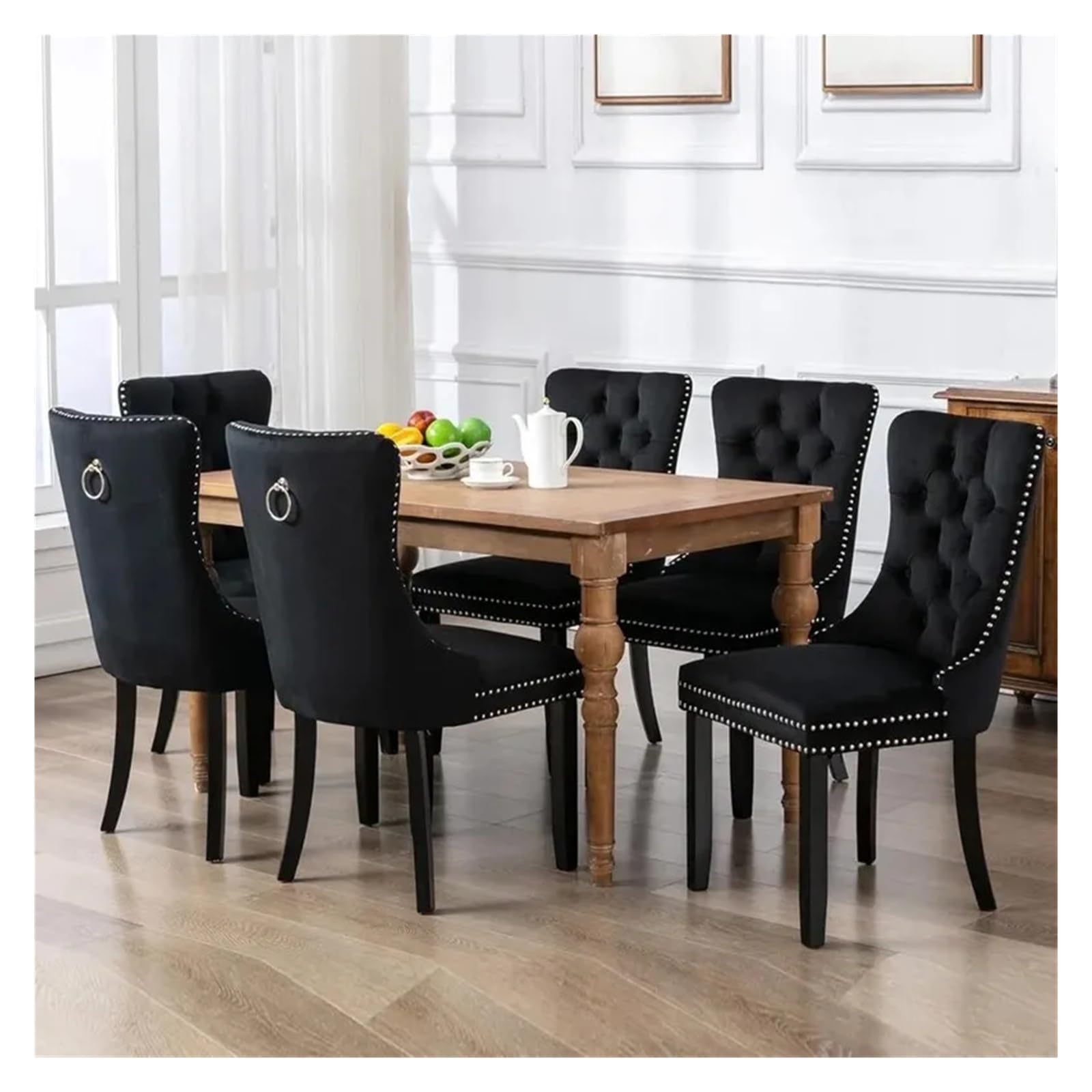 Sedie da cucina imbottite spesse 2 Sedie Da Pranzo Imbottite In Velluto Con Maniglia Ad Anello E Schienale Bottoni(Zwart)