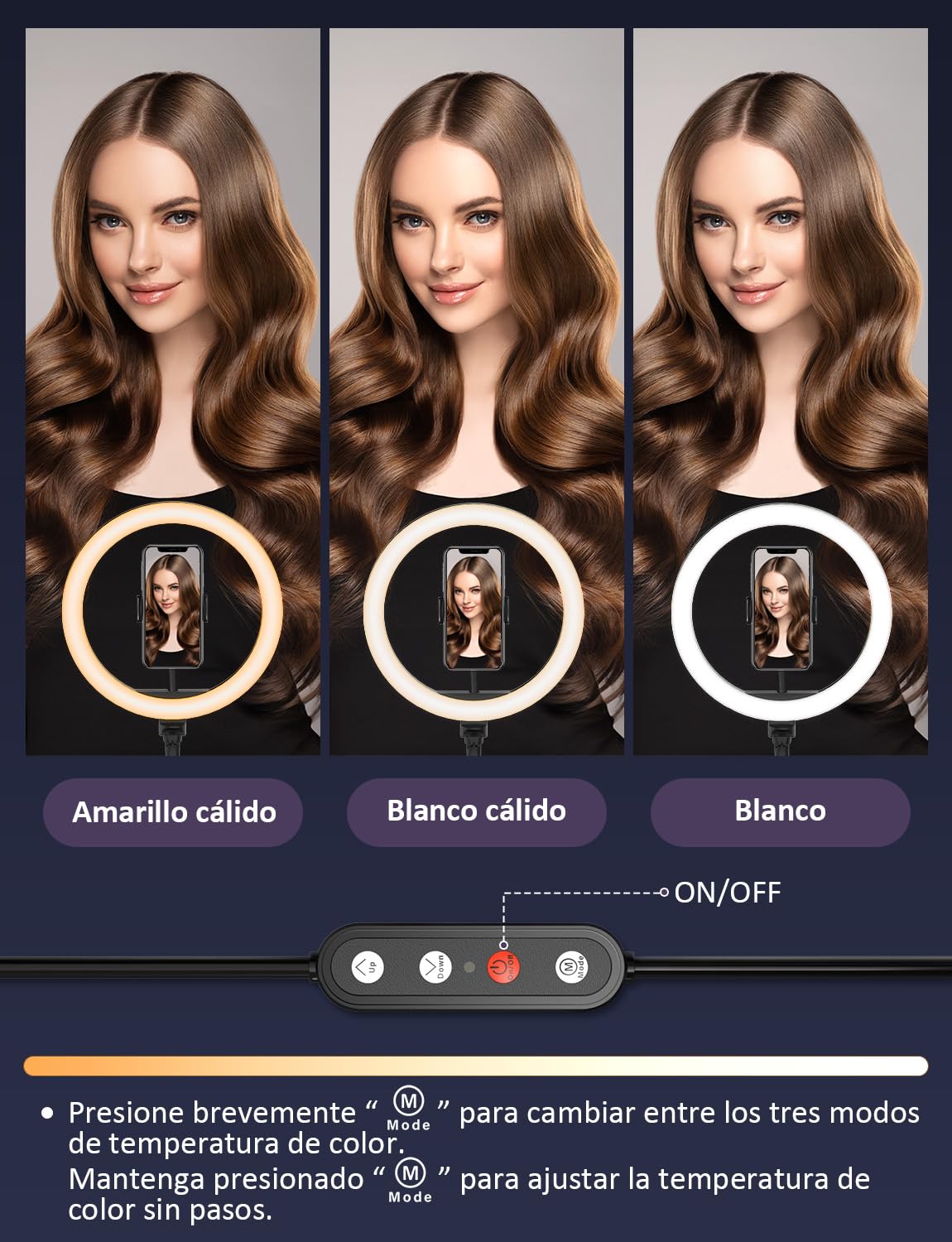 YOHOOLYO Aro de Luz con Tripode 12" Ring Light con Control Remoto 3 Modos 10 Brillos Regulables Anillo de Luz para TikTok, Maquillaje, Video Selfie, Youtube e Live Stream